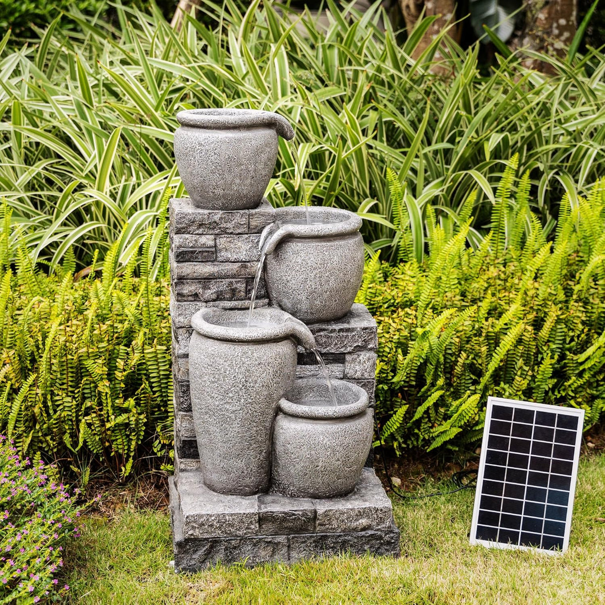 Teamson Home 4 Lagen Zonneenergie Fontein Grijs voor Tuin en Patio