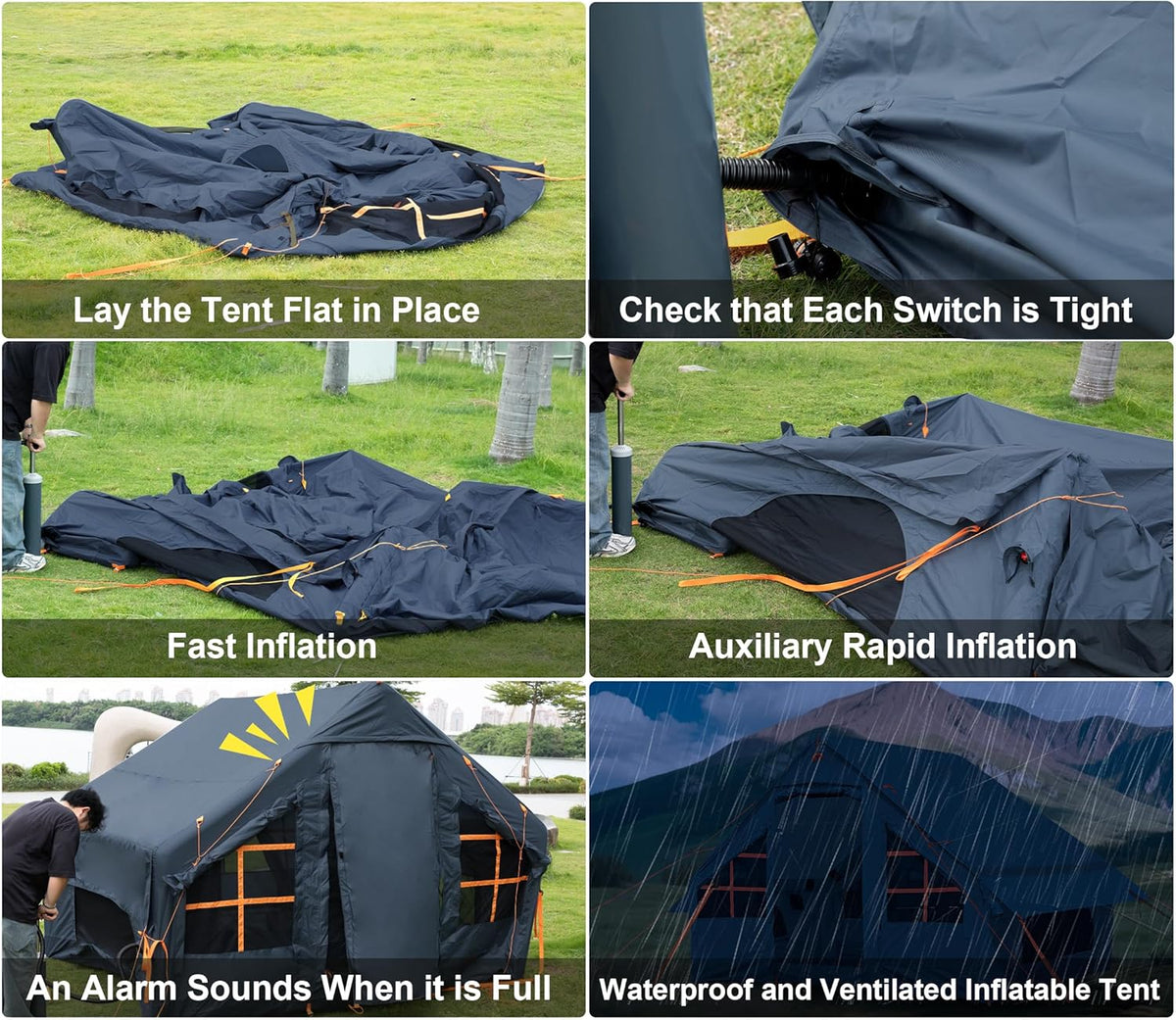 SHANQUAN Opblaasbare tent met pomp, 4-6 personen, instant glamping kampeertenhuis, eenvoudige installatie, opblazende familietenten voor 4 seizoenen, waterdichte opblaasbare tent voor kamperen met