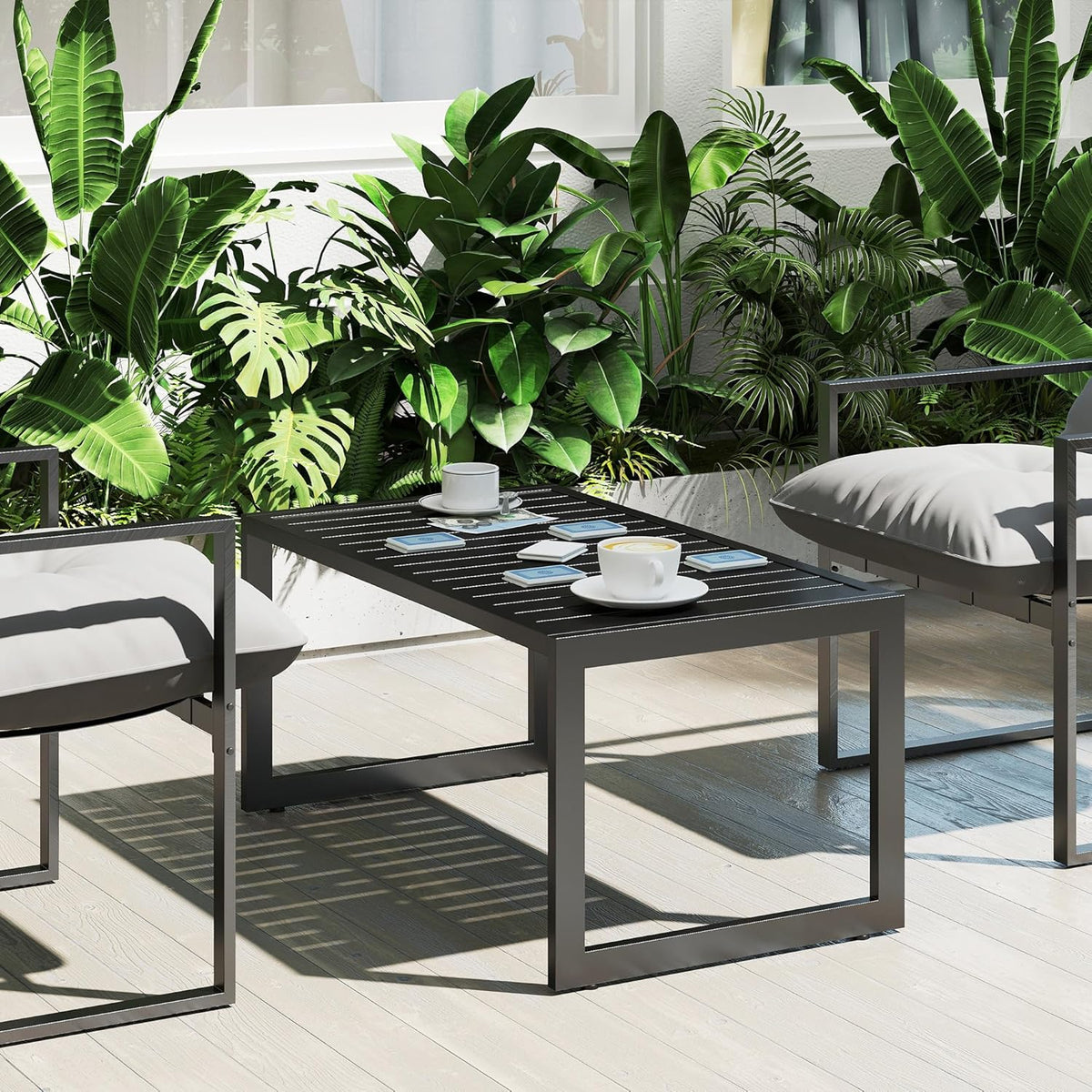 Outsunny Garden Table with Aluminium Table for Balcony, Patio, 90 x 50 x 42 cm, Black - QUORE