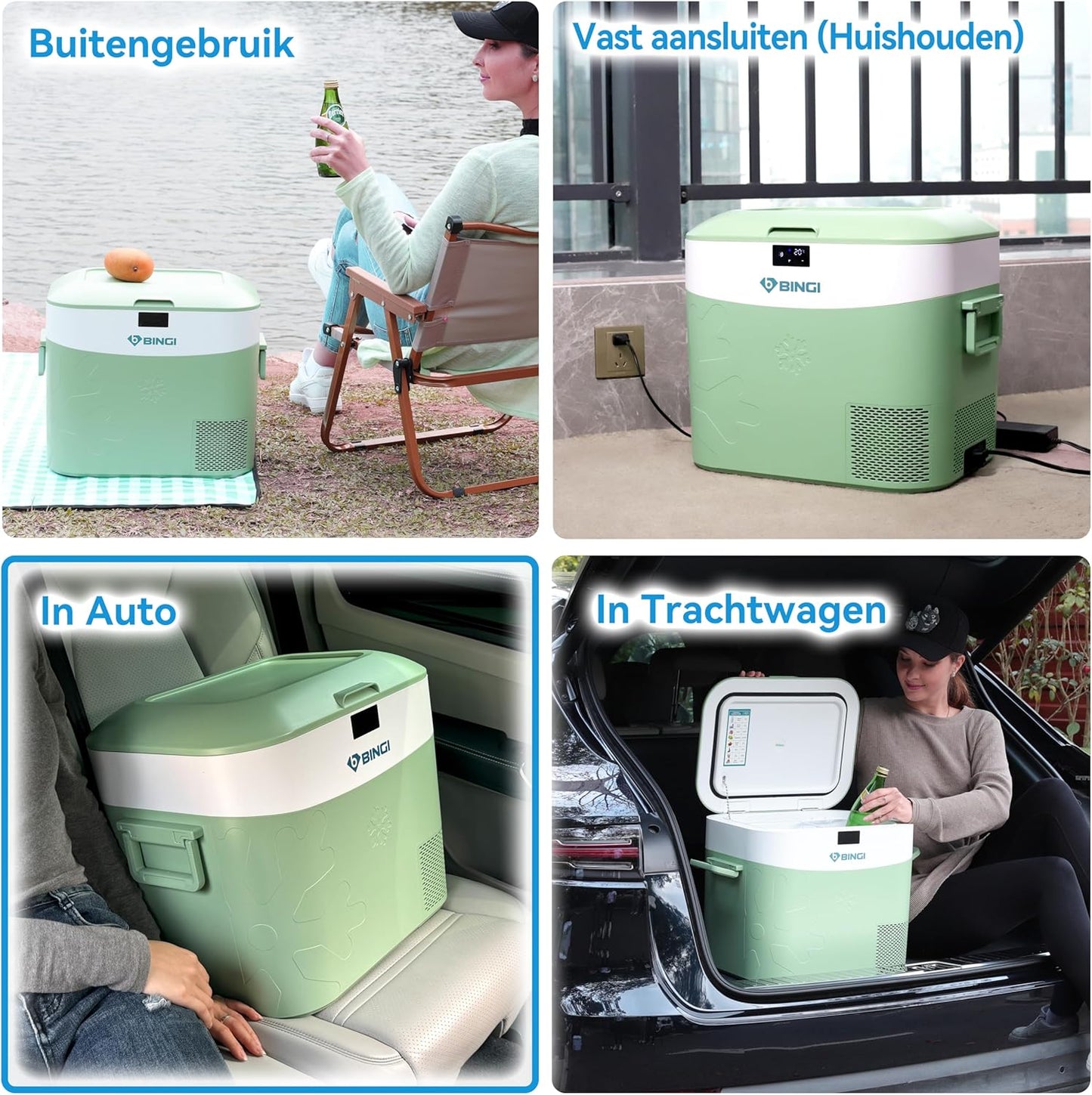 BINGI Compressor Koelbox, 22 Liter Draagbare Auto Koelkast, 12/24 V DC en 230 V AC, Mini-koelkast Voor Auto, Vrachtwagen, Camping, Camper en Thuis