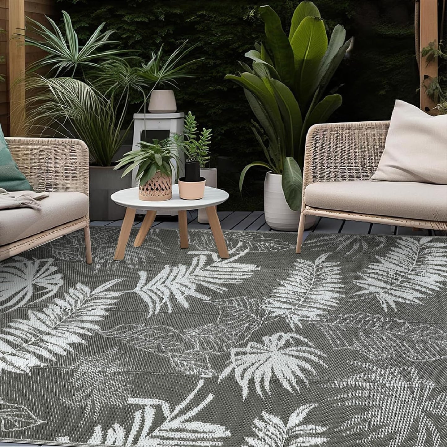Buiten Vloerkleed - Buitenkleden - Buitentapijt - Opvouwbaar - UV-bestendig - Waterdicht - Buitenmatten - voor Buiten - Balkon - Strand - Picknick -Terras - Rechthoekig - 180 x 270 cm - Grijs