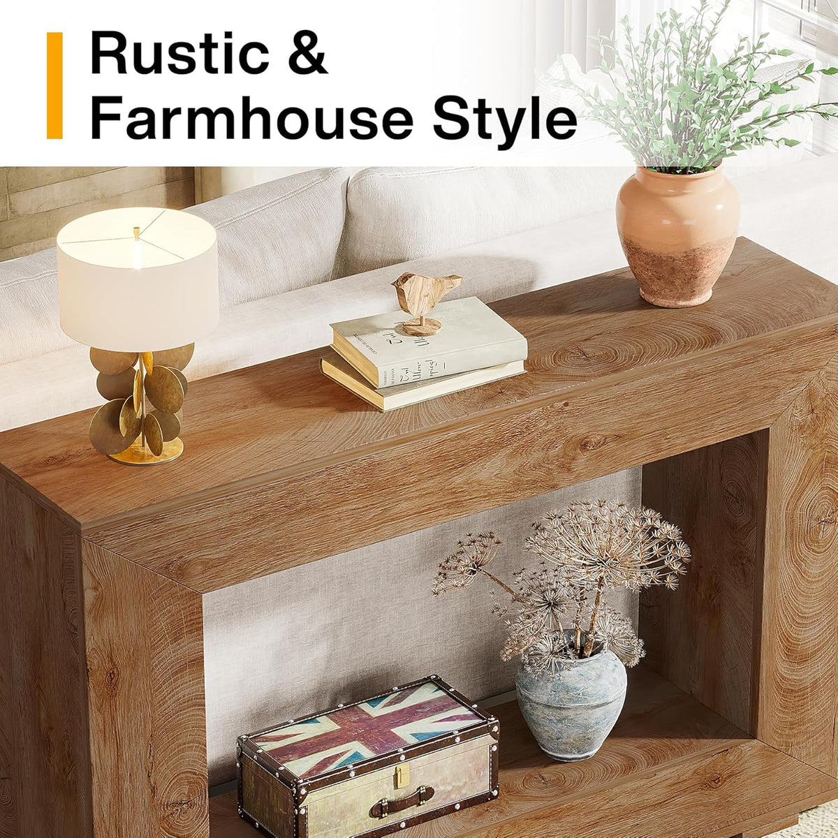 Tribesigns Farmhouse Console Table, 47 Inch Entrance Console Table with Storage, Industrial Hall Accent Table for Living Room, Entrance