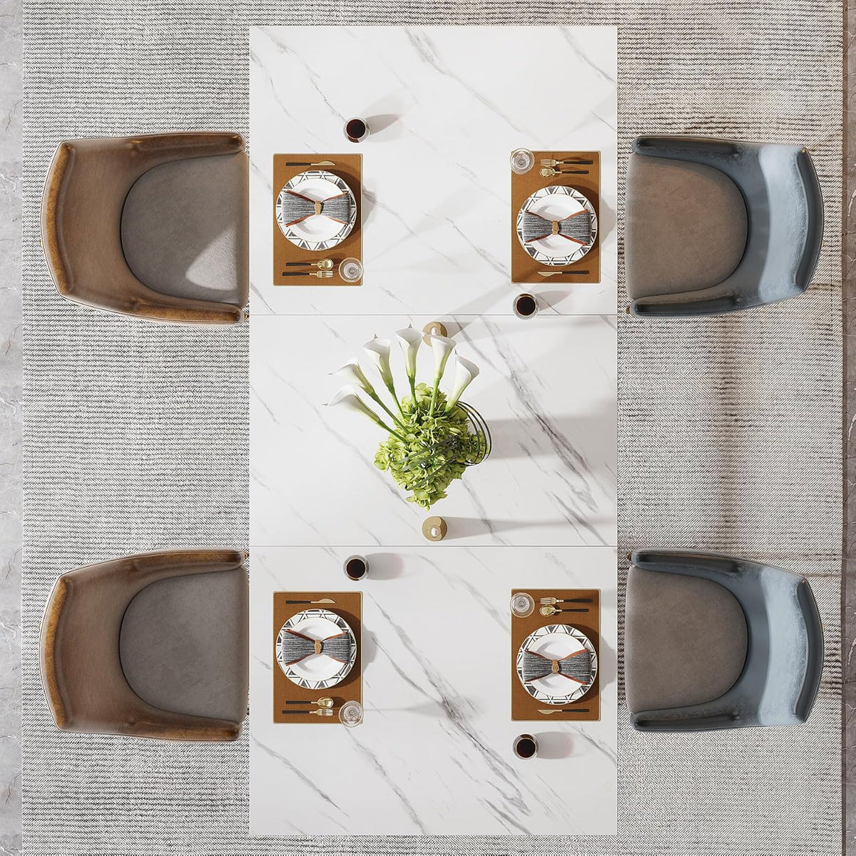 Tribesigns 160 cm rectangular dining table for 4 to 6 people, modern kitchen table with stylish metal trestle legs, large dining table for dining room, chair not included (white + gold)