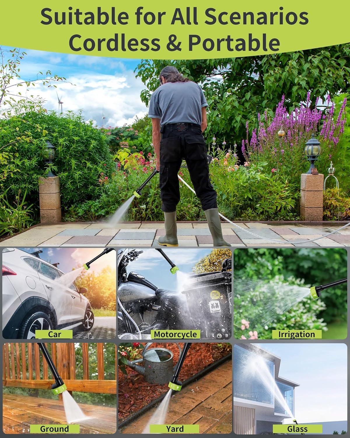 Accu-Hogedrukreiniger – Draadloze Hogedrukspuit – Mobiele Drukreiniger – Power Washer – Tuinsproeier – 120 Bar Waterdruk – Borstelloze Motor Met 3 Drukstanden