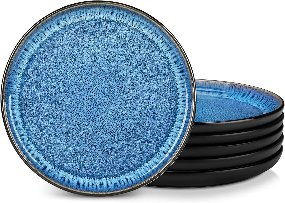 vancasso PLAYA Tafelservies voor 6 personen, modern servies, 18 delen van aardewerk, 6 platte borden, dessertborden en kommen, vaatwasmachinebestendig, reactief geëmailleerd, blauw