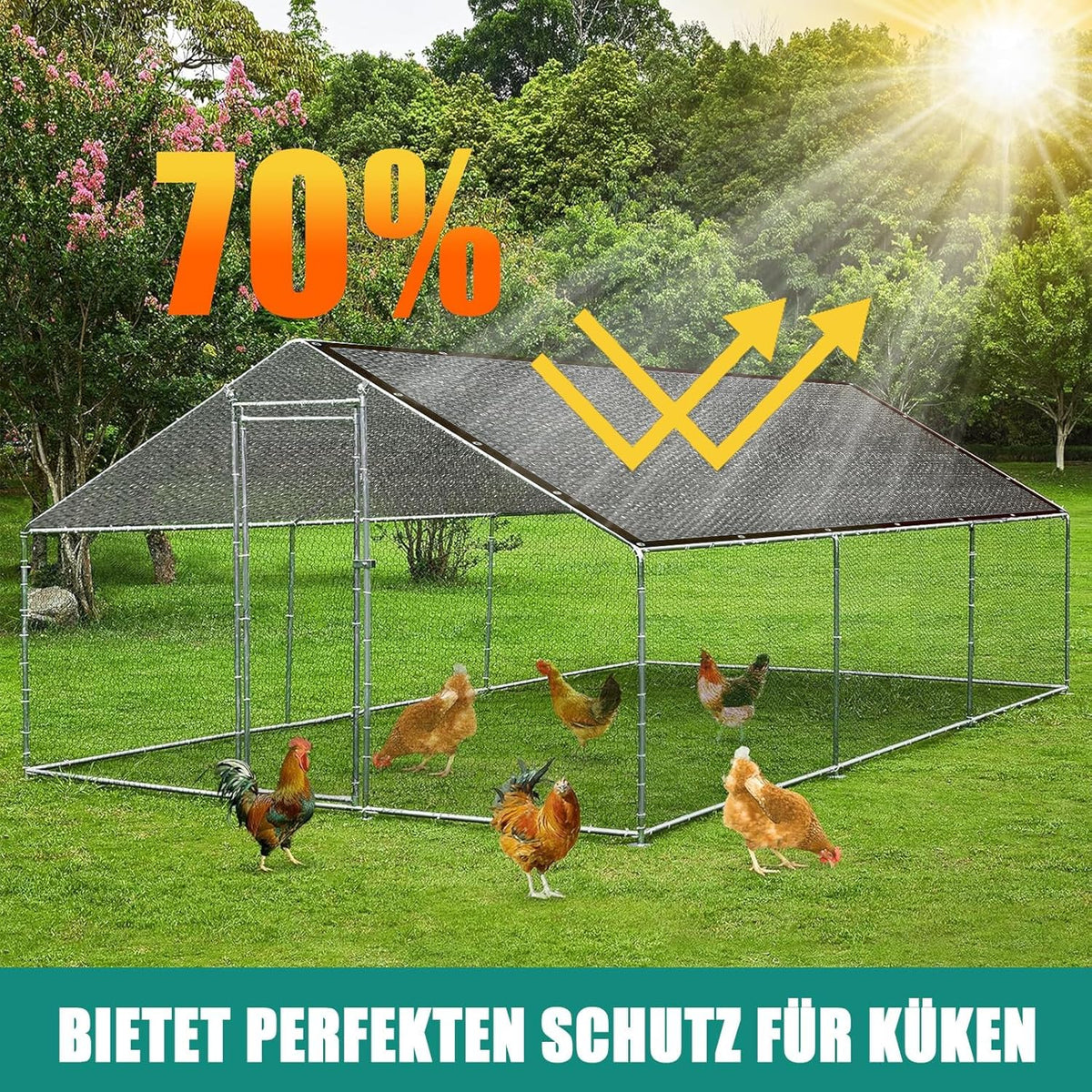 Schaduwnet met inslagringen, 70% schaduwnet, 10 x 10 m, beschermingsnet, uv- en winddicht, herbruikbaar zonnezeil voor kassen, pergola's, tuinen, balkons en kippenhokken.