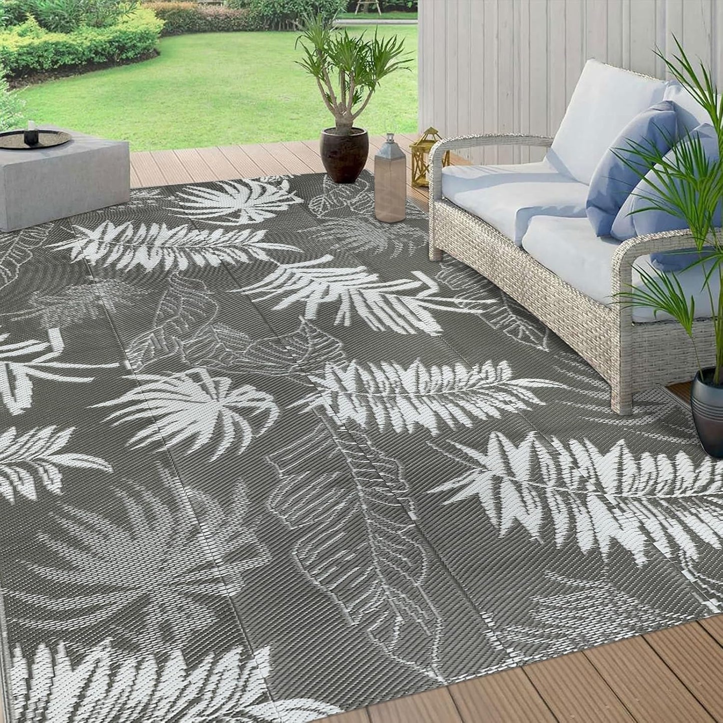 Buiten Vloerkleed - Buitenkleden - Buitentapijt - Opvouwbaar - UV-bestendig - Waterdicht - Buitenmatten - voor Buiten - Balkon - Strand - Picknick -Terras - Rechthoekig - 240 x 300 cm - Grijs