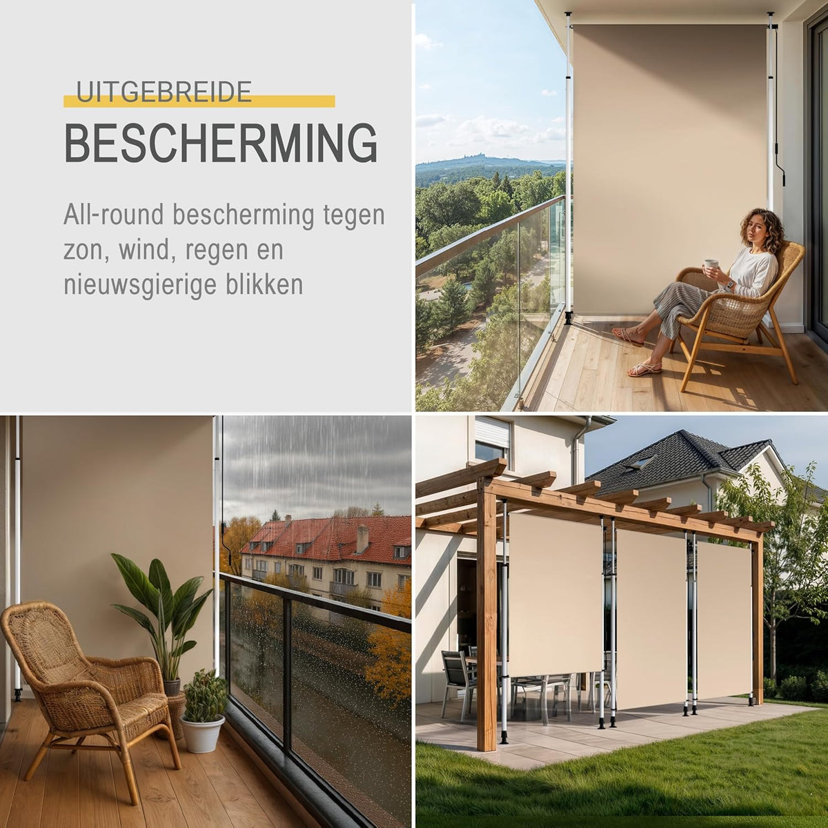 Sol Royal Balkonluifel zonder Boren 200x310cm β Privacy & Zonwering Klemluifel Verticaal Zonnescherm Buiten β Windbescherming Tuinterras Handslinger Antraciet Beige KM5