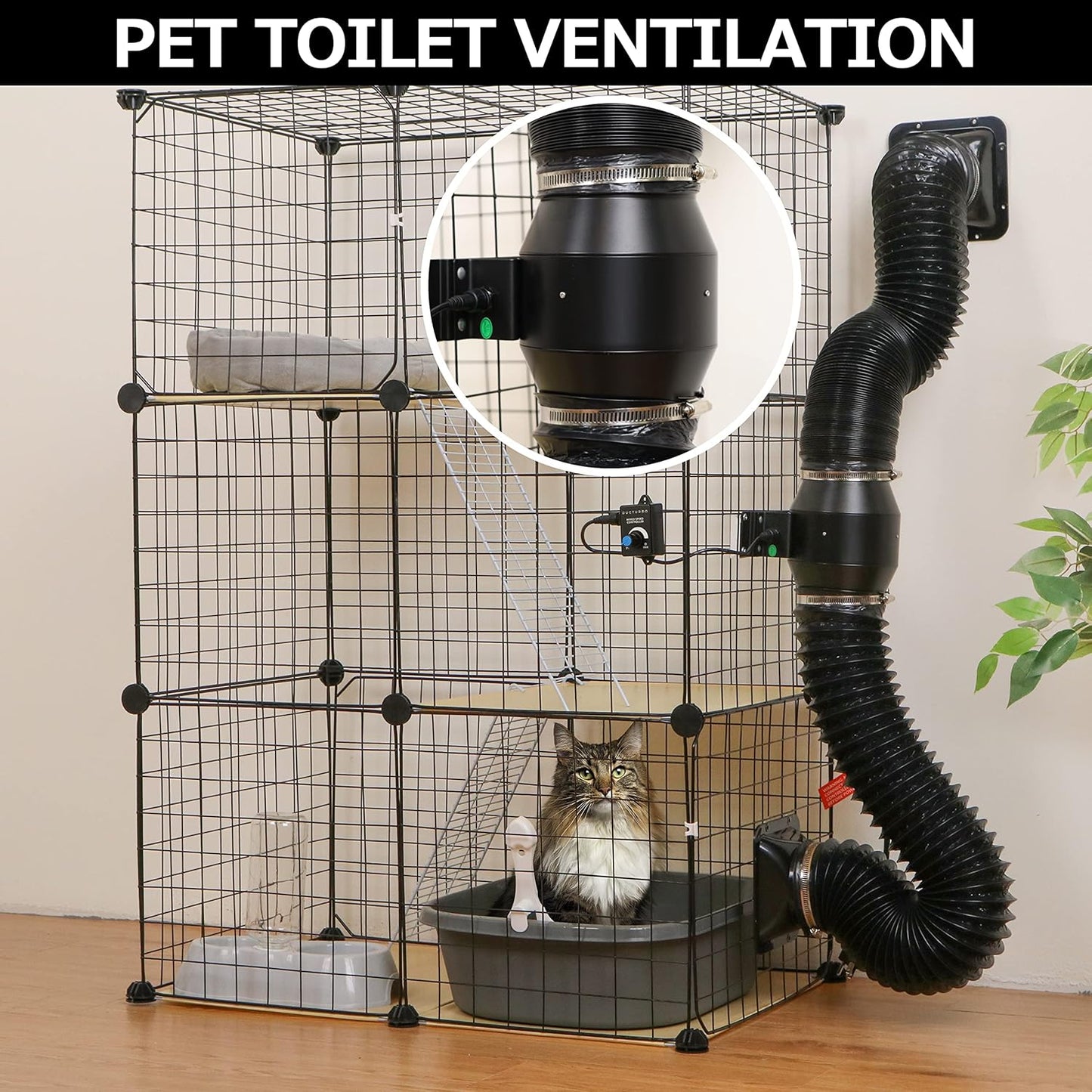 100 mm Verstelbare Inline Buiskanaalventilator, 275 m³/uur, Zwart, Ideaal voor Kweektenten, Ventilatie & Afvoer, Automatische Temperatuur & Vochtigheidsregeling