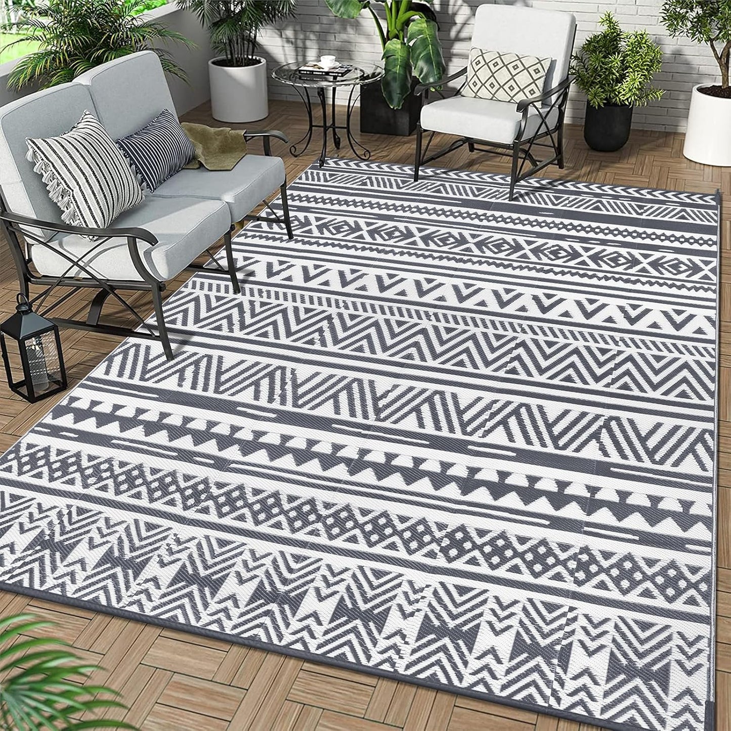 Buiten Vloerkleed - Buitenkleden - Buitentapijt - Opvouwbaar - UV-bestendig - Waterdicht - Omkeerbaar - Buitenmatten - voor Buiten - Balkon - Strand - Picknick -Terras - Rechthoekig - 240 x 300 cm - Grijs