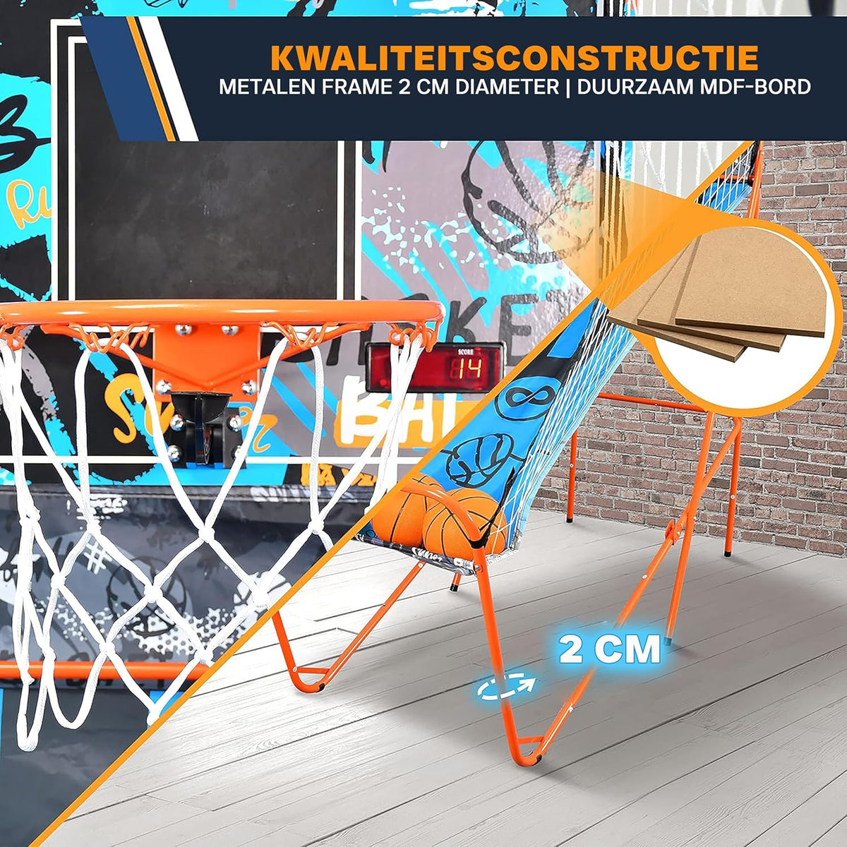 SereneLife Arcade Basketbalspel - Basketbalautomaat- met Elektronisch LED Digitaal Scorebord & Speeltijd Timer- Enkele Hoepel- Opvouwbaar - Schietsport voor Volwassenen- Blauw