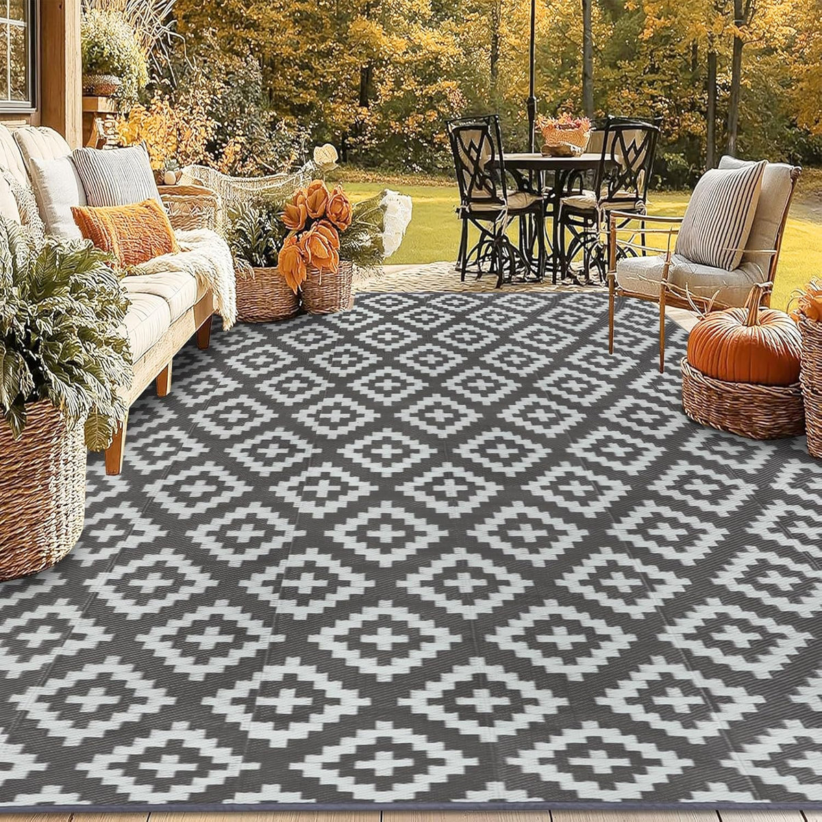 Buiten Vloerkleed - Buitenkleden - Buitentapijt - Opvouwbaar - UV-bestendig - Waterdicht - Buitenmatten - voor Buiten - Balkon - Strand - Picknick -Terras - Rechthoekig - 270 x 365 cm - Grijs