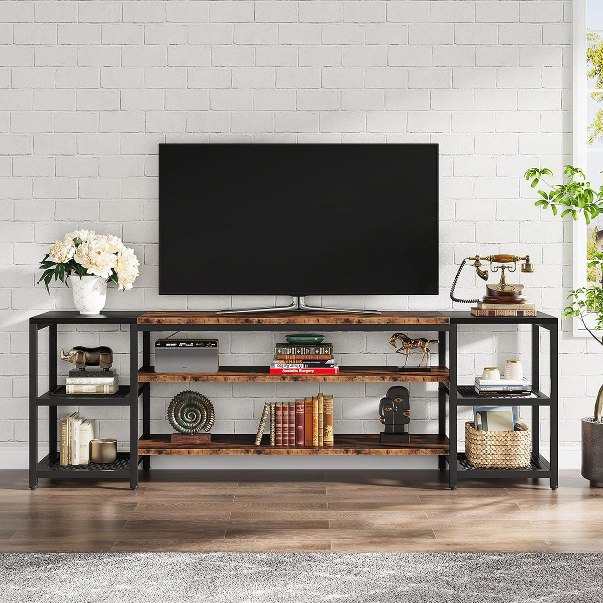 Tribesigns 78 Inch TV Stand for TVs up to 85 inch, Media Entertainment Center Console Table, Industrial 3 Tier TV Console Table with Storage Shelves for Living Room, Entertainment Room