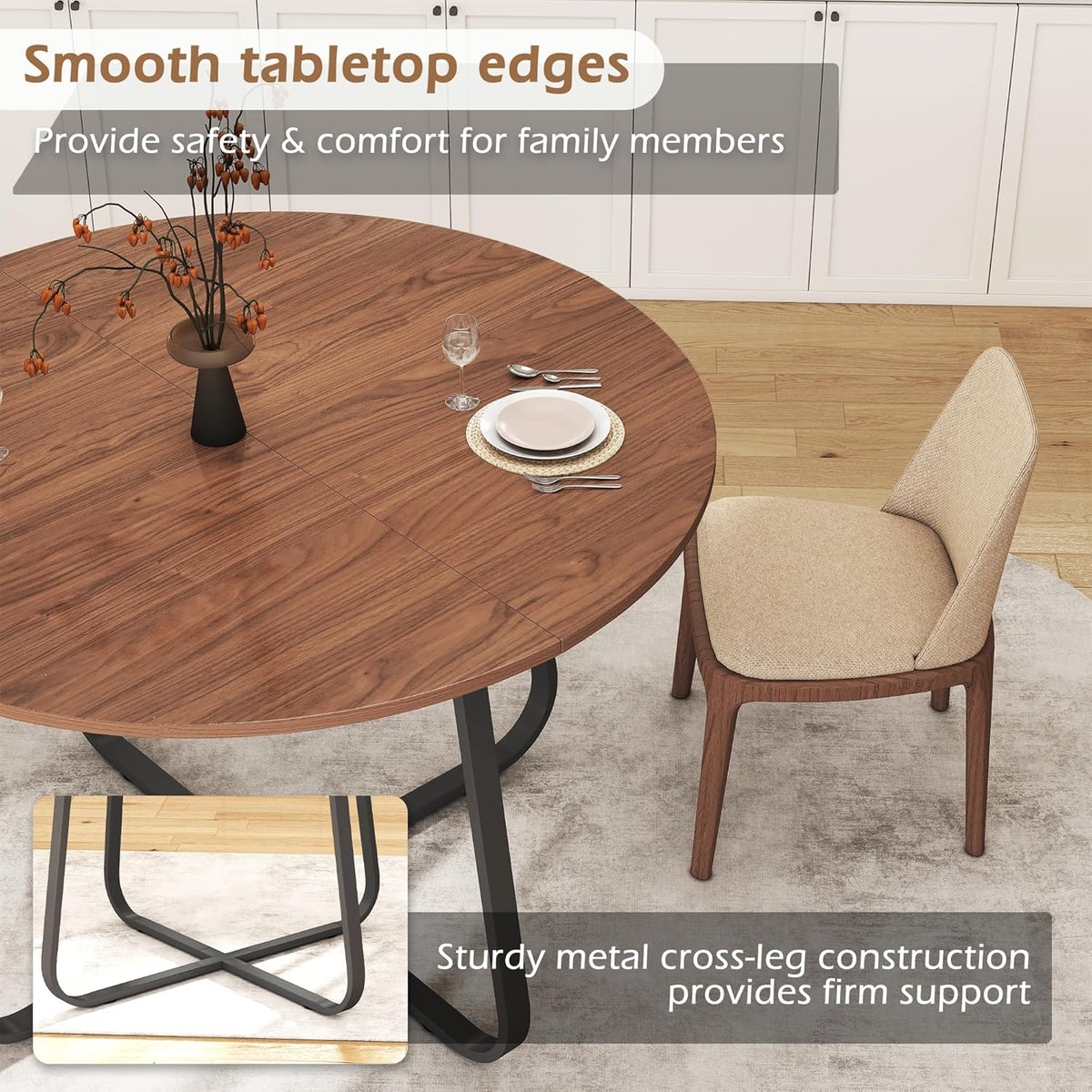 Eetkamertafels rond, 120 cm, houten eettafel, walnootbruin, moderne eettafel voor keuken, woonkamer, eetkamer, terras, binnenplaats, café, kantoor en andere plaatsen