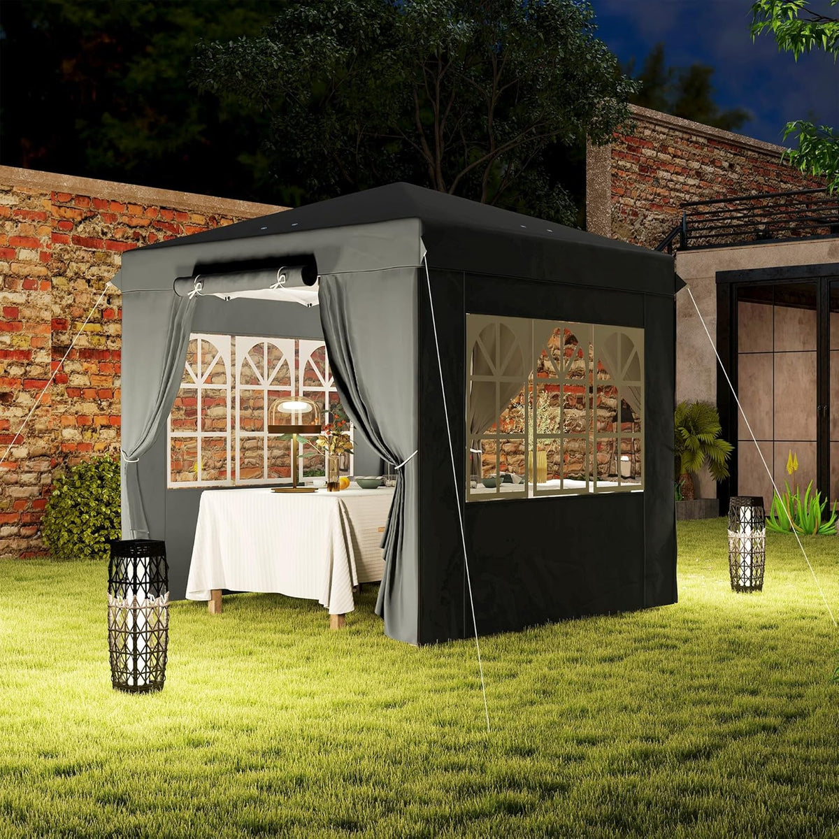 Paviljoen – Tuinpaviljoen – Vouwtent – Partytent – Campingtent – Pop-up Snel Op te Zetten – UPF 50+ UV Bescherming – 2,5x2,5m – Donkergrijs