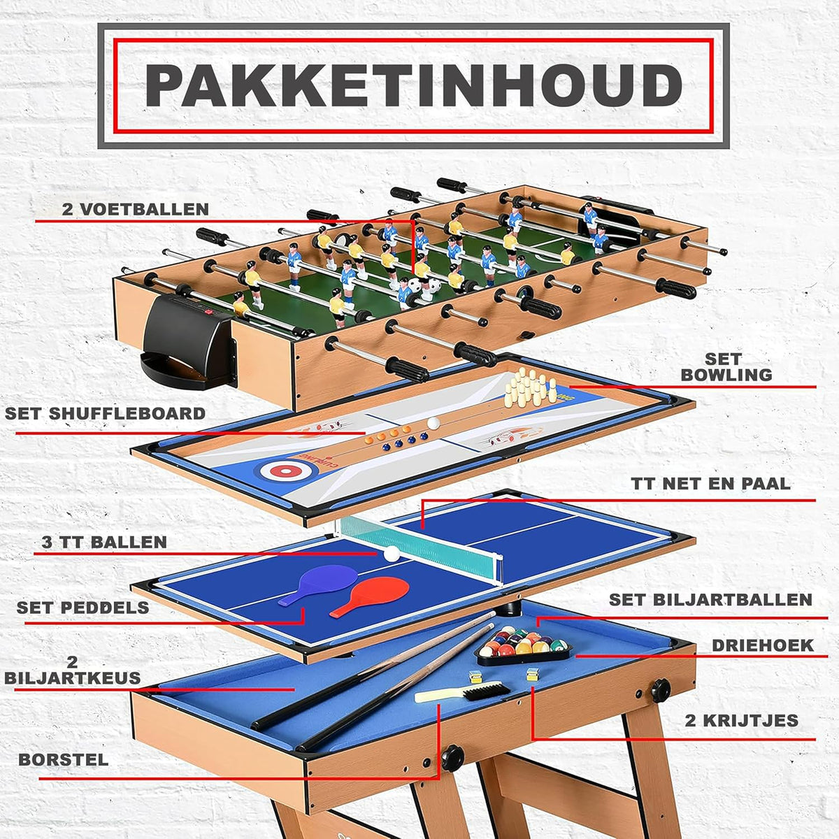 SereneLife Multi Game Table-Multifunctional Playtable-Space Saving 5-in-1 Foldable Playtable-102cm Combo Sports Arcade Game with Table Football-Table Tennis-Pool Billiards-Bowling & Shuffleboard Set - QUORE