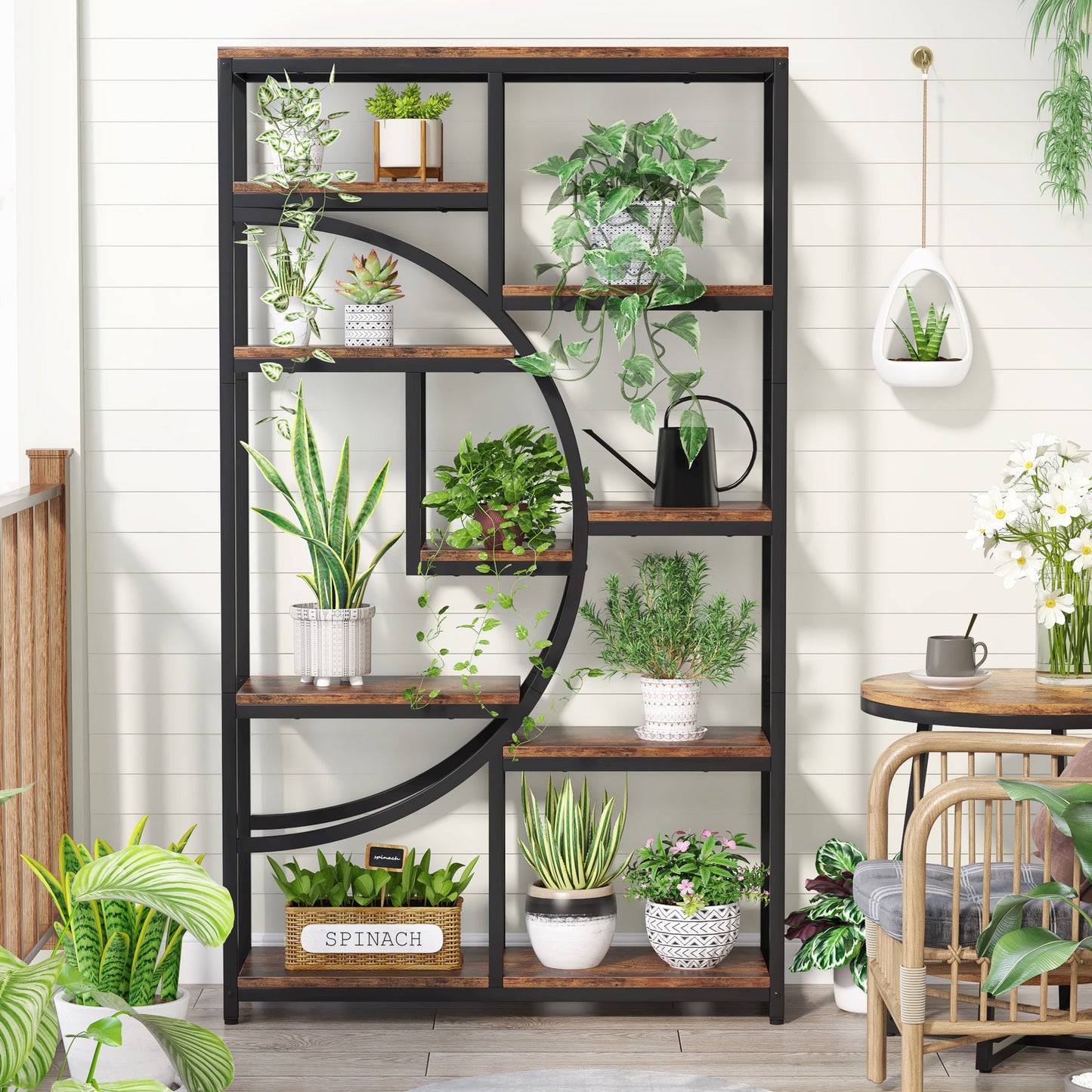 Boekenkast – Open Rek – Wandkast – Roomdivider – Opbergmeubel – Industrieel Design – 9 Vakken – Robuust Metaal & Hout Bruin