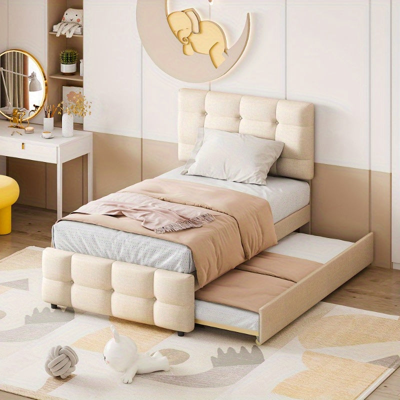 Uittrekbed – Bedbank – Sofa Bed – Dagbed – Logeerbed – Inklapbaar – 140x200 cm – Met Opberglades – Beige Linnen Bekleding