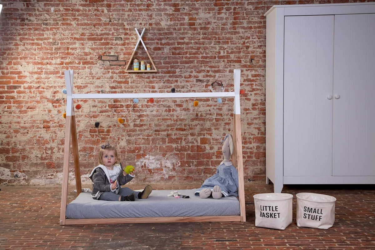 Childhome Teepee Children's Bed Made of Beech, Robust Structure Made of Wood, Easy Assembly, Single Bed, 70 x 140 cm, White, Natural - QUORE