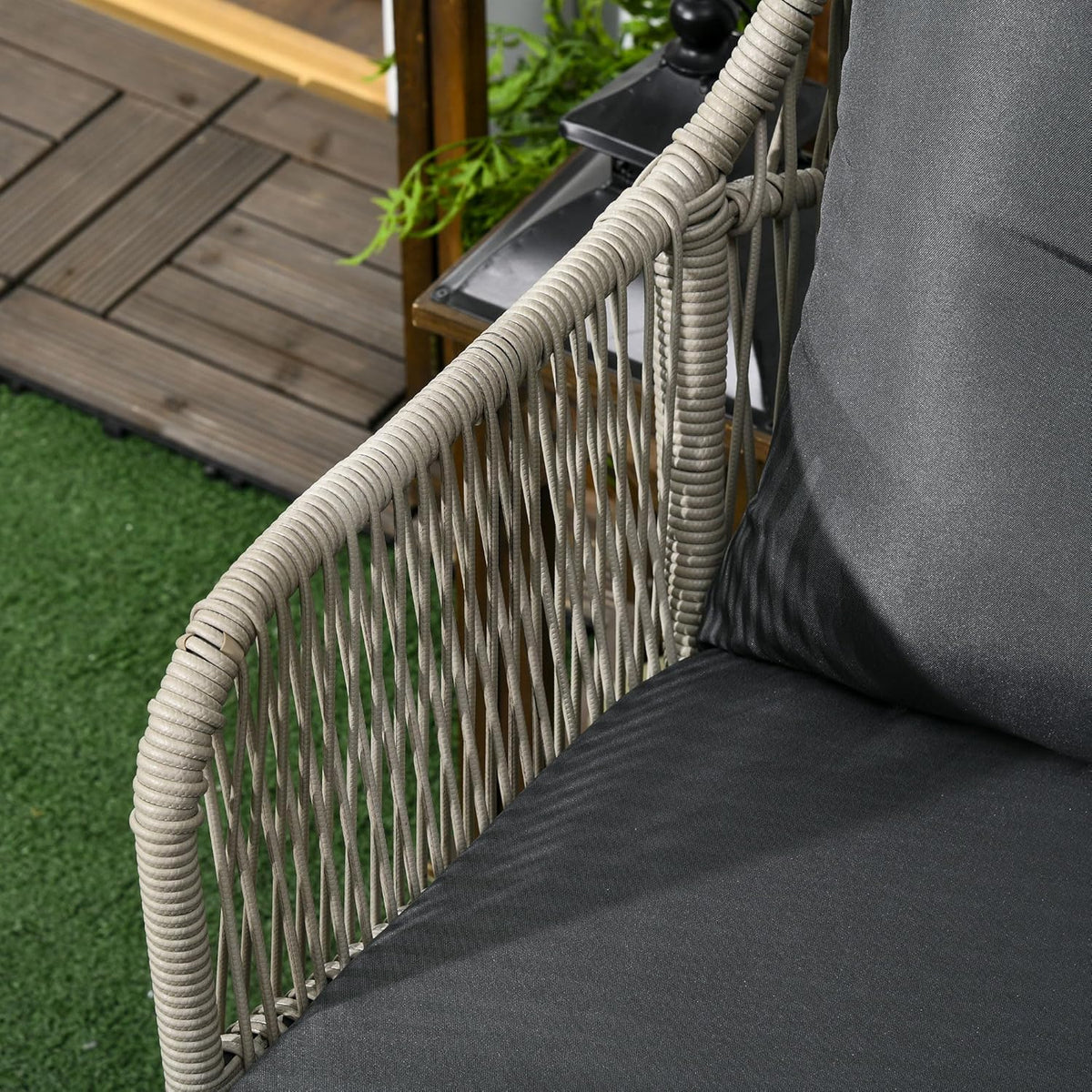 Outsunny Tuinmeubel, bistroset, 3-delig, stalen frame, 2 stoelen + 1 ronde salontafel, kussens, grijs