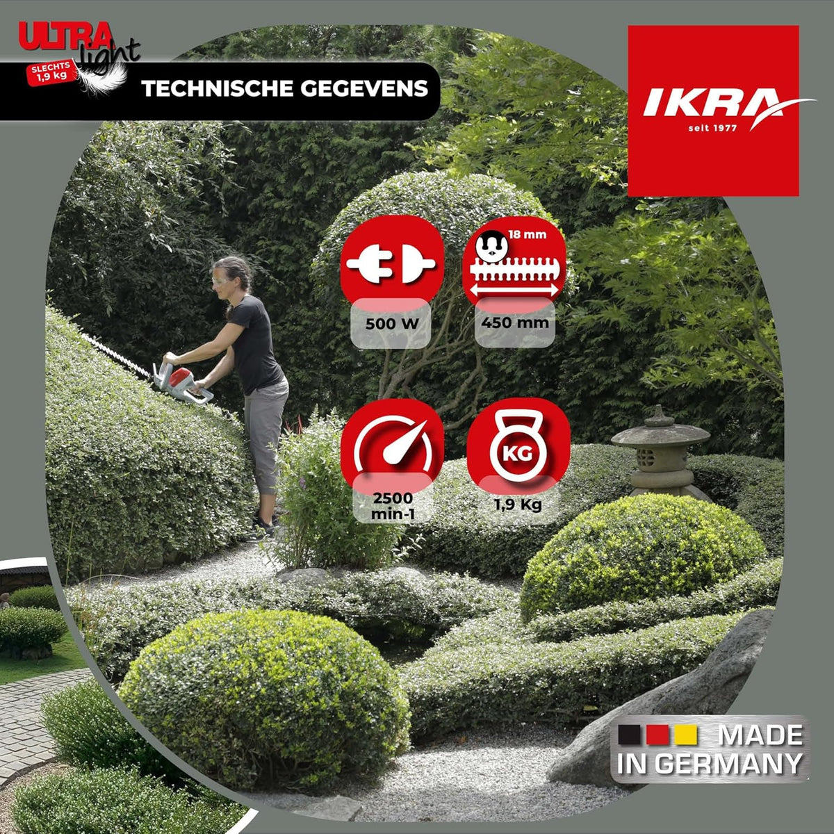 IKRA Elektrische Heggenschaar FHS 1545 Ultralight, snijlengte 45 cm, 1,9 kg