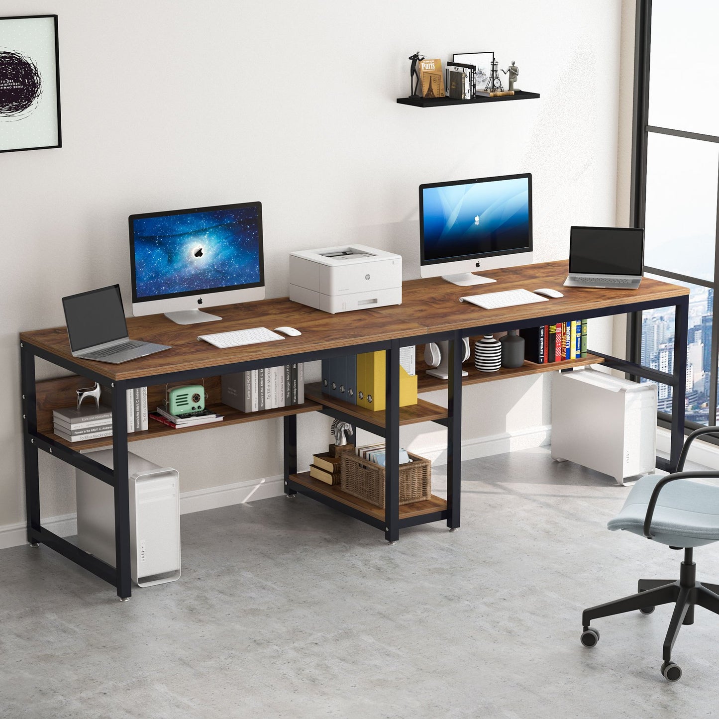 Bureaublad – Werkplek – Bureau – Tafelblad – Kantoorblad – Industrieel Design – Ruim 199,9 cm Breed – Stevig Zwart Stalen Frame
