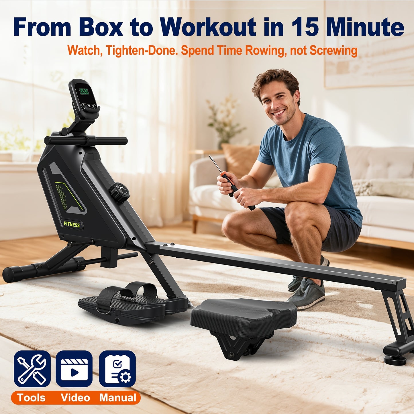 Roeitrainer – Roeimachine – Roeiapparaat – Fitnessapparaat – Full Body Trainer – Magnetische Weerstand 16 Niveaus – Inklapbaar Met 160 kg Belastbaarheid