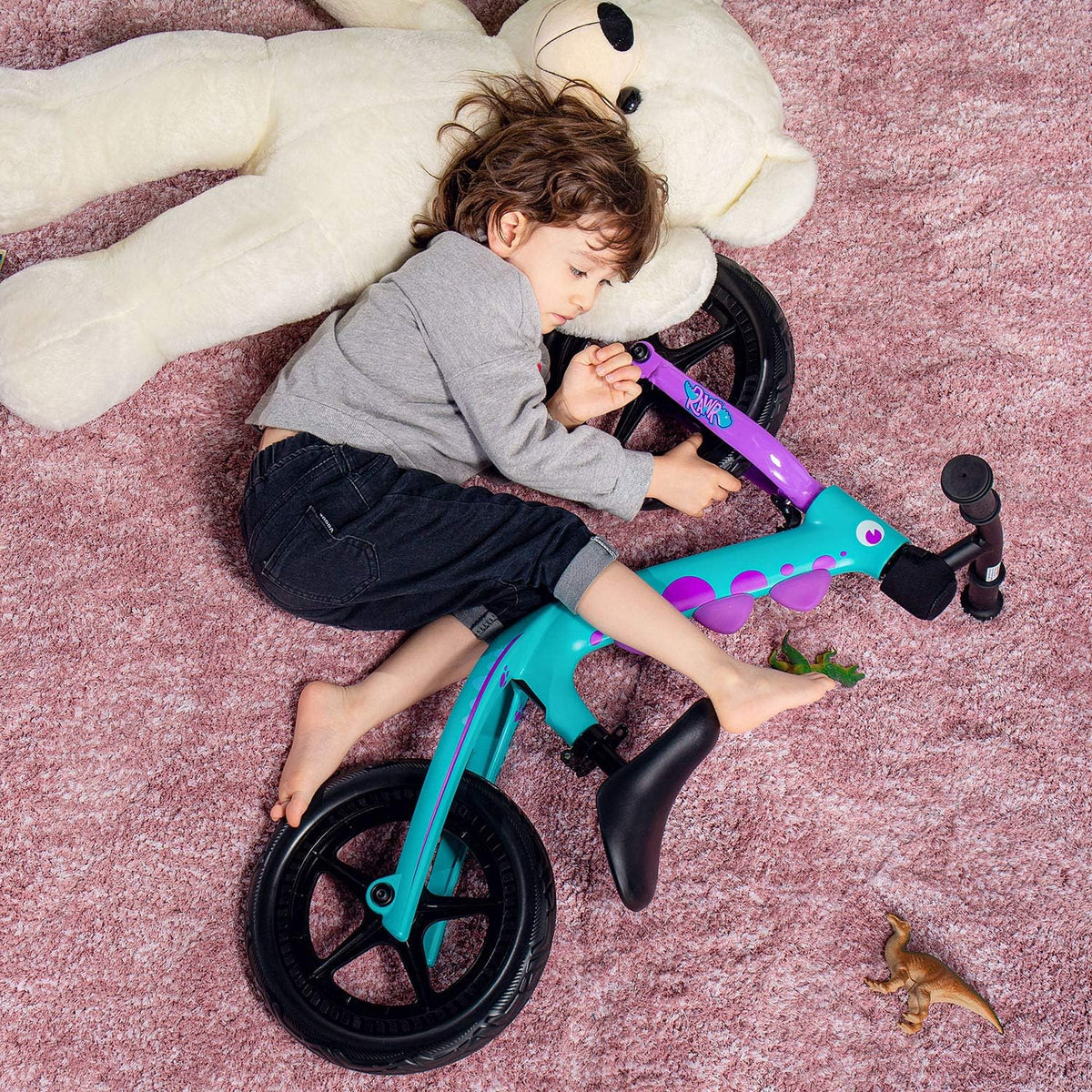 RoyalBaby RAWR Loopfiets voor kinderen, loopfiets, 12 inch, voor jongens en meisjes van 3-5 jaar, magnesiumframe, fiets, groen, blauw, kinderfiets voor balans, kinderfietsen
