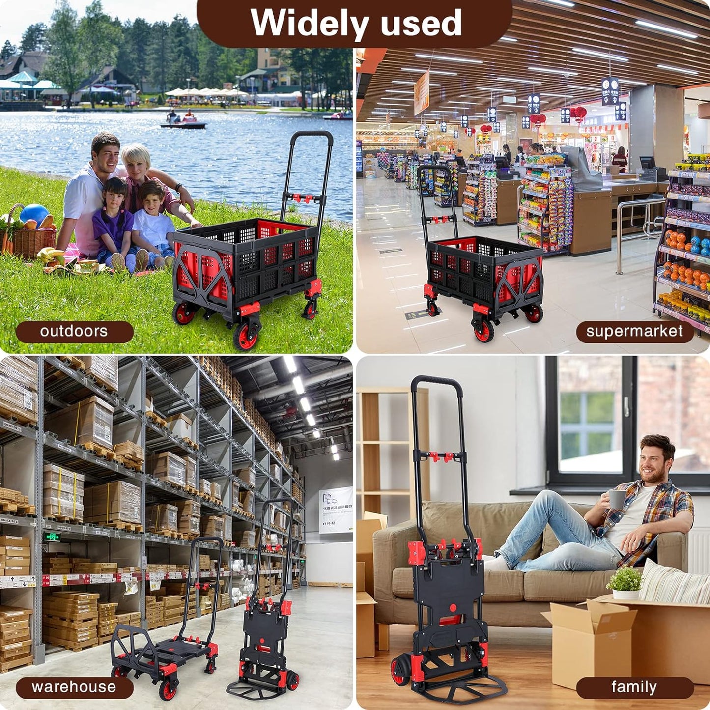 Opvouwbare Steekwagen 2-In-1 – Handwagen – Handkar – Dolly – Transportkar – 160 Kg Draagvermogen – Verstelbaar Telescopisch Handvat