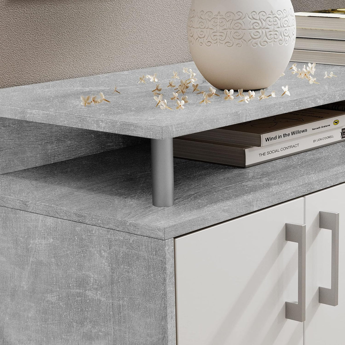 Stella Trading Drift Highboard, houtdecor, betonwit, (B/H/D) 139 x 90 x 34 cm