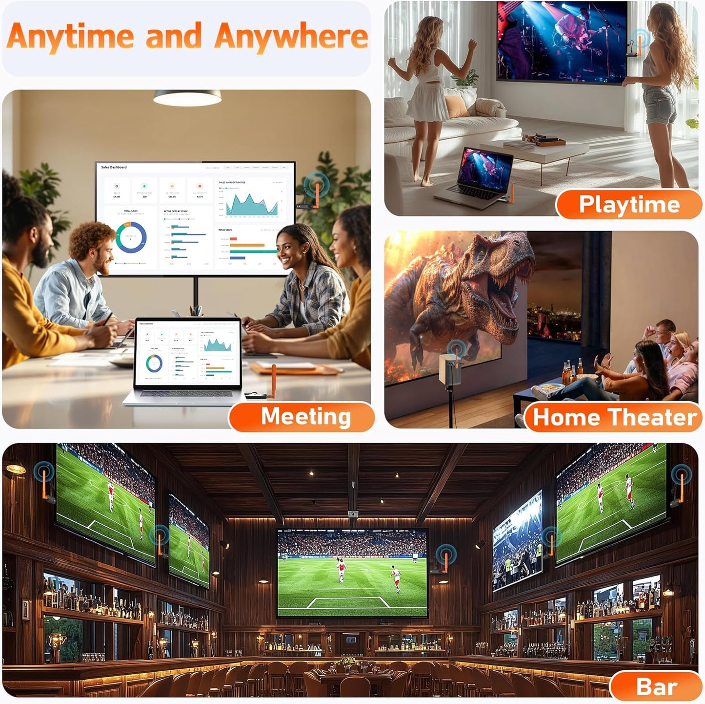 AIMIBO Draadloze HDMI-transmitter en ontvanger 4K Decoding 5,8G – HDMI-functie, HD videostreaming tot 50 m vanaf laptop, pc, tv-box, camera op meerdere tv, beamer en monitor – 50 m