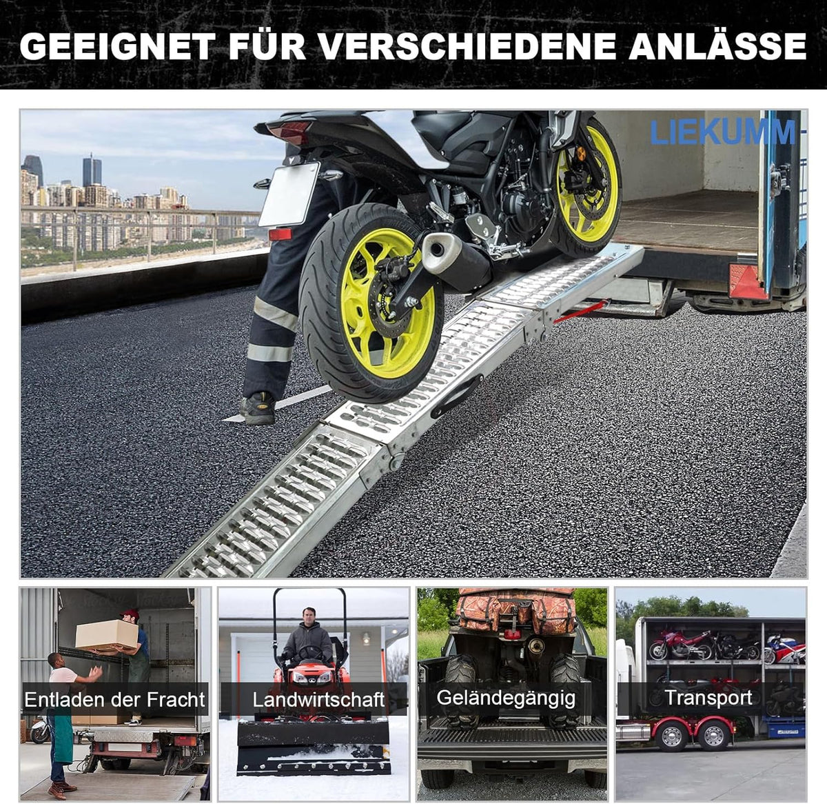Liekkum Opvouwbare oprijplaat, 440 kg draagkracht, motorfiets, oprijplaat, 194 cm, staal, inklapbare oprijplaat voor aanhangers, grasmaaiers, auto-laadhelling, 2 stuks