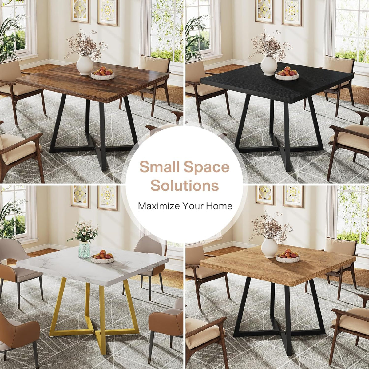 Tribesigns Square Dining Table for 4 Inches, Industrial Dining Table with Metal Base, Wooden Kitchen Table for Dining Room, Small Space, Apartment, Black