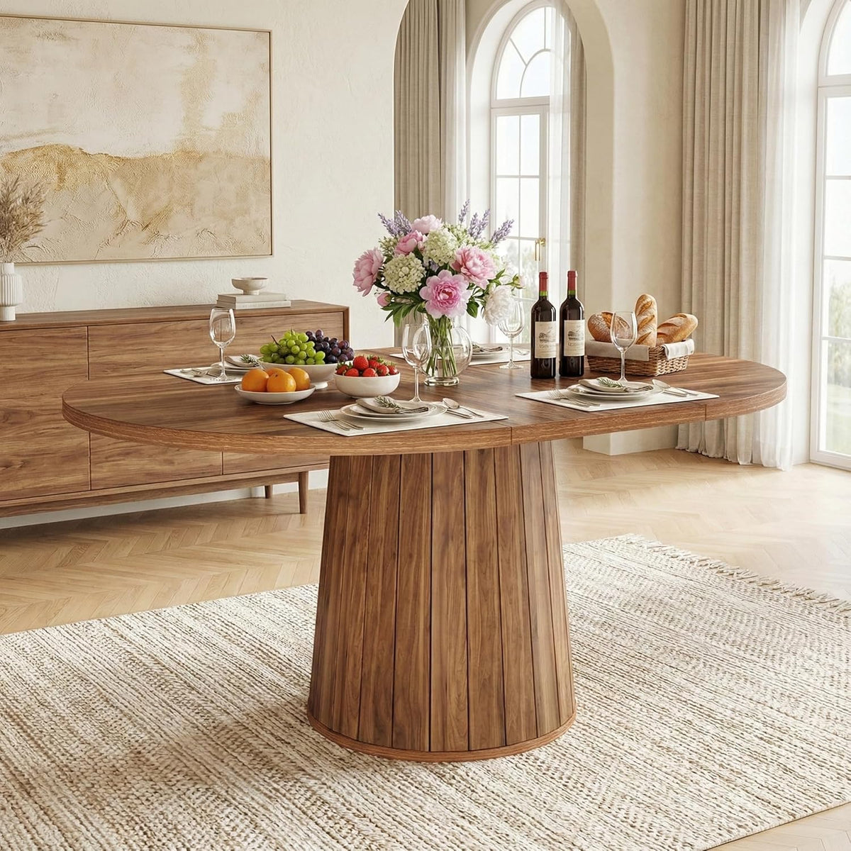 Ovale Eettafel – Eetkamertafel – Tafel – Keukentafel – Houten Tafel – Farmhouse Stijl – 140x100 cm – Stevig Houten Tafelblad - QUORE