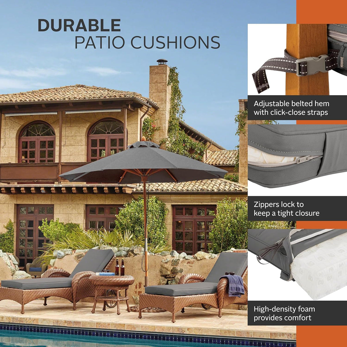 Classic Accessories Montlake FadeSafe Waterbestendig 202 x 66 x 7 cm Outdoor Chaise Lounge-kussen, terrasmeubelkussen, licht houtskoolgrijs, buitenzitkussens