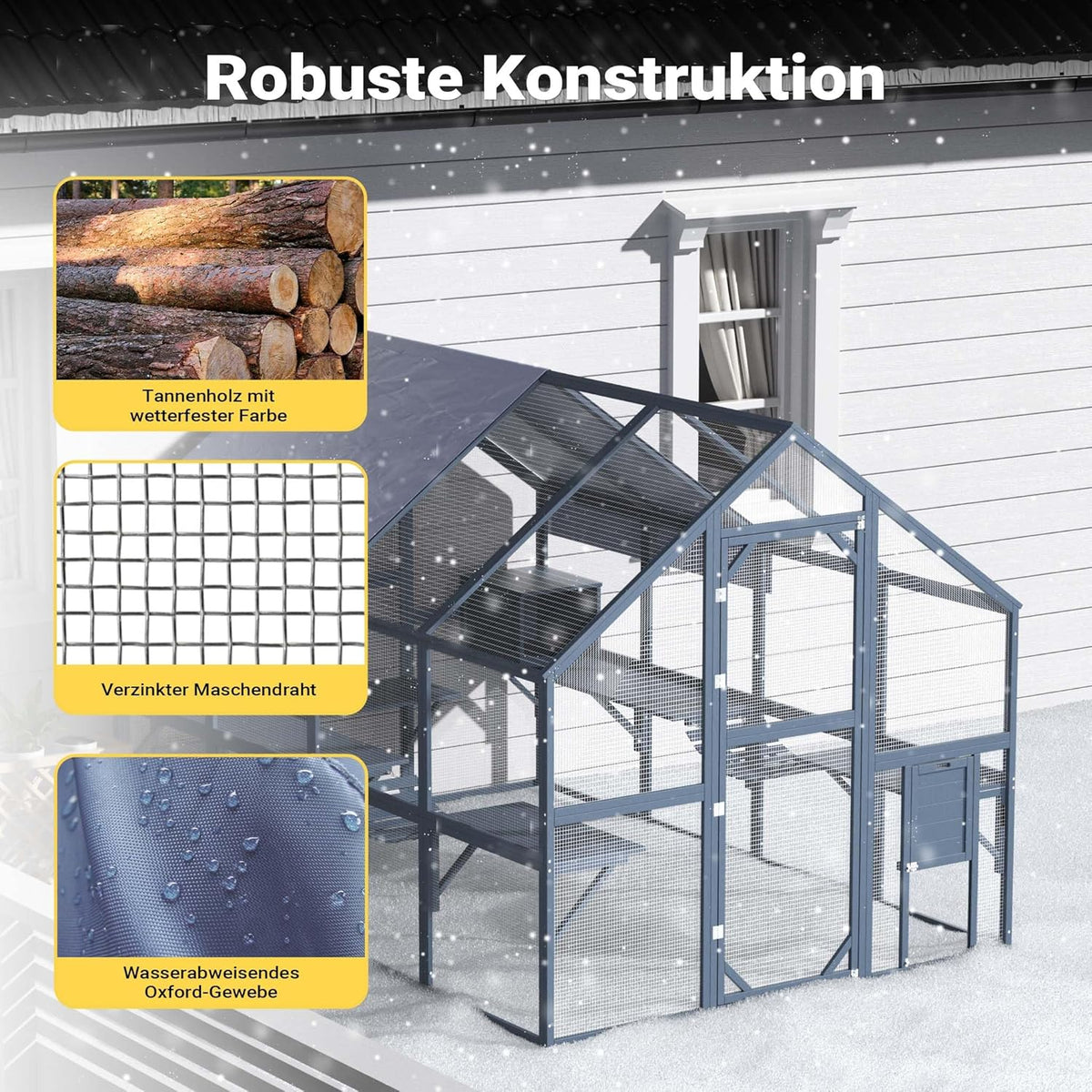 Wiltec kattenren 280 x 187 x 187 cm, buitenverblijf voor katten, speelkooi van dennenhout, kattenkooi voor speelruimte voor katten en huisdieren, kattenvolière met waterdicht dak