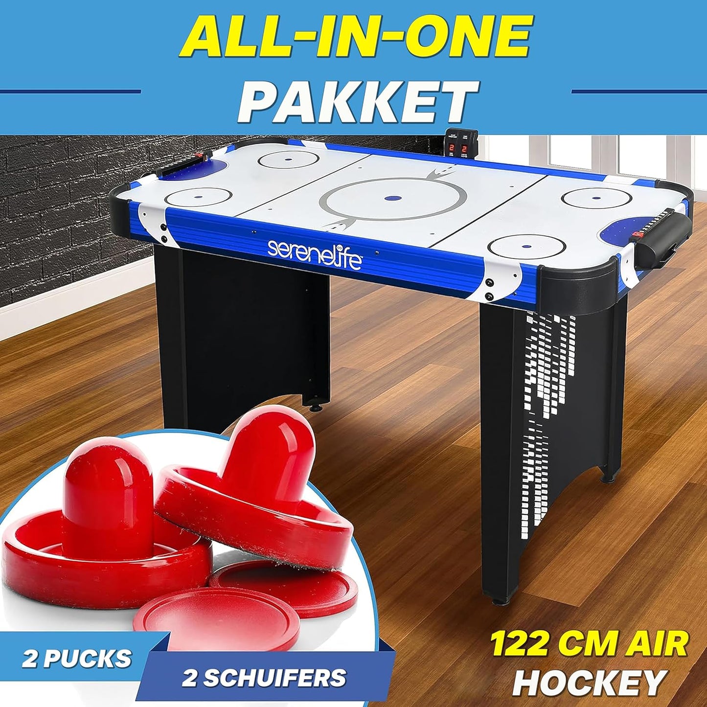 SereneLife Air Hockey Table –Hockey Table with Built-in Scorettracker and Puck Dispenser- Digital LED Scoreboard and Accessories - QUORE
