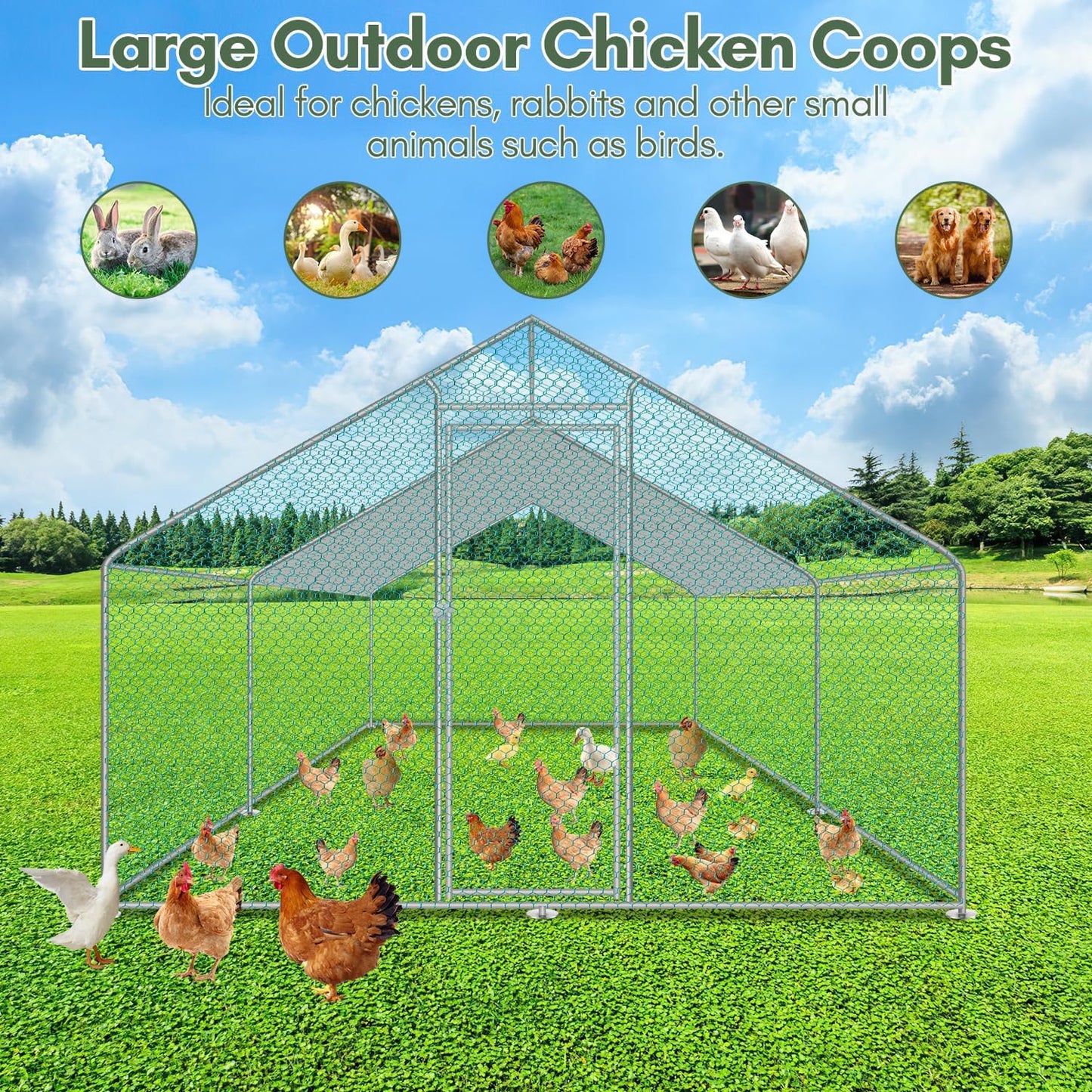 Kippenren – Kipverblijf – Kippenhok – Buitenren – Konijnenren – Stevig Gegalvaniseerd Stalen Frame – Waterdichte PE Zonwering 3x3x2 m