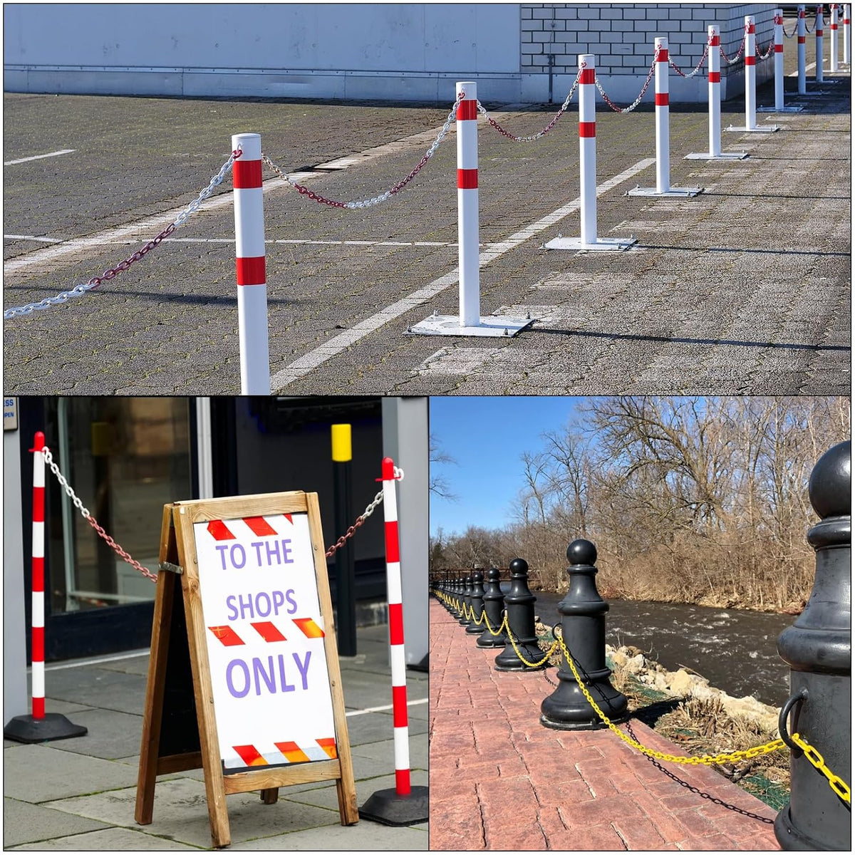 PATIKIL 300 ft kunststof afsluitketting, veiligheidsafsluitketting, kunststof kettingschakels, Crowd Control barrier voor hek, poort, tuin, bouw, oprit, lift, parkeerplaats, blauw-wit