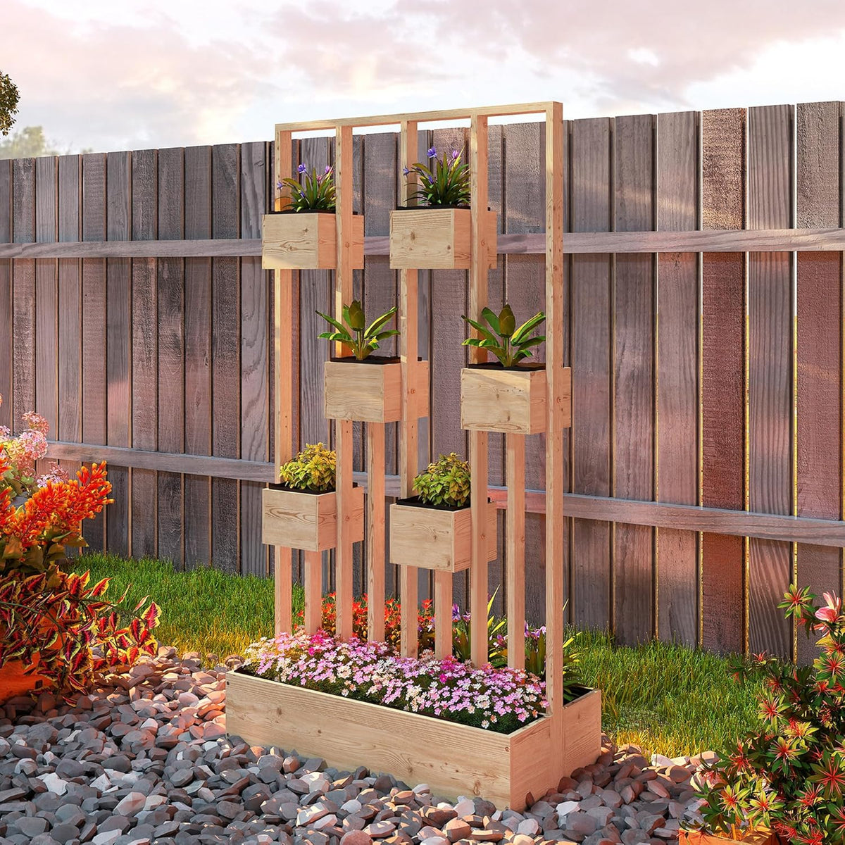 Outsunny Planter with Climbing Frame and Baskets, Wooden Planter Flower Pot, 90 x 45 x 170 cm, For Garden, Balcony and Terrace, Flower Box for Climbing Plants