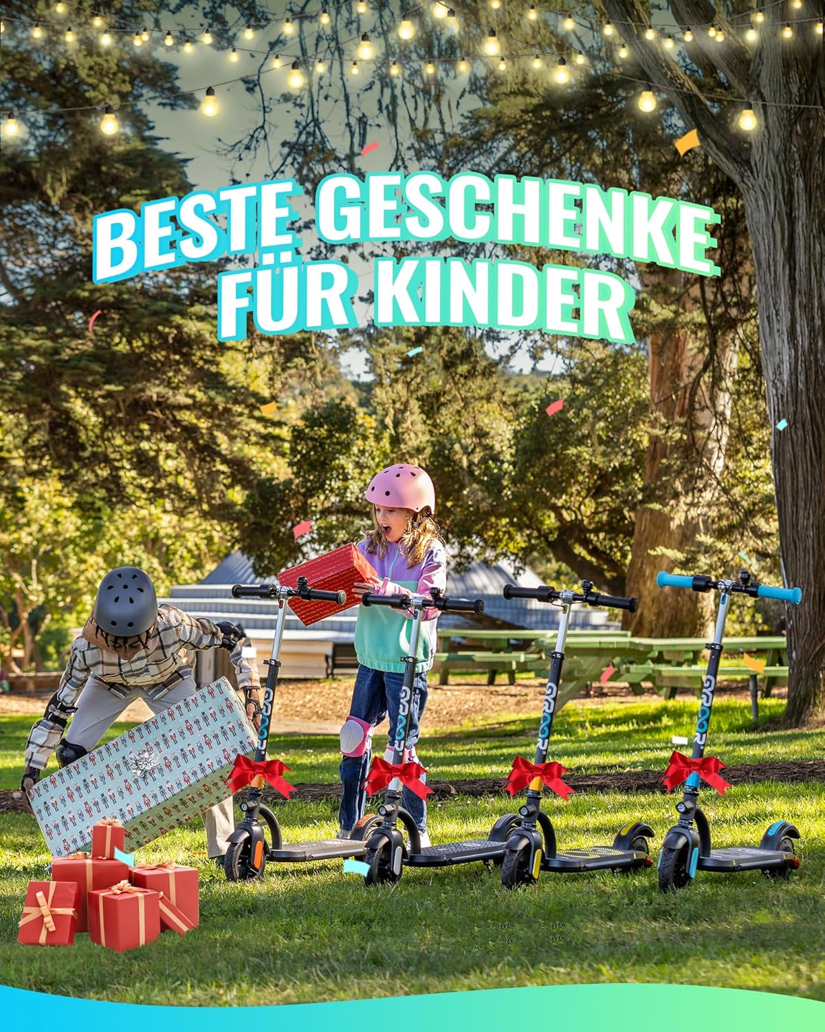 Gyroor H40 Elektrische step voor kinderen, 180 W motor, 10 MPH led-display, kleurrijke lichten, verstelbare hoogte, voor kinderen van 8 tot 12 jaar