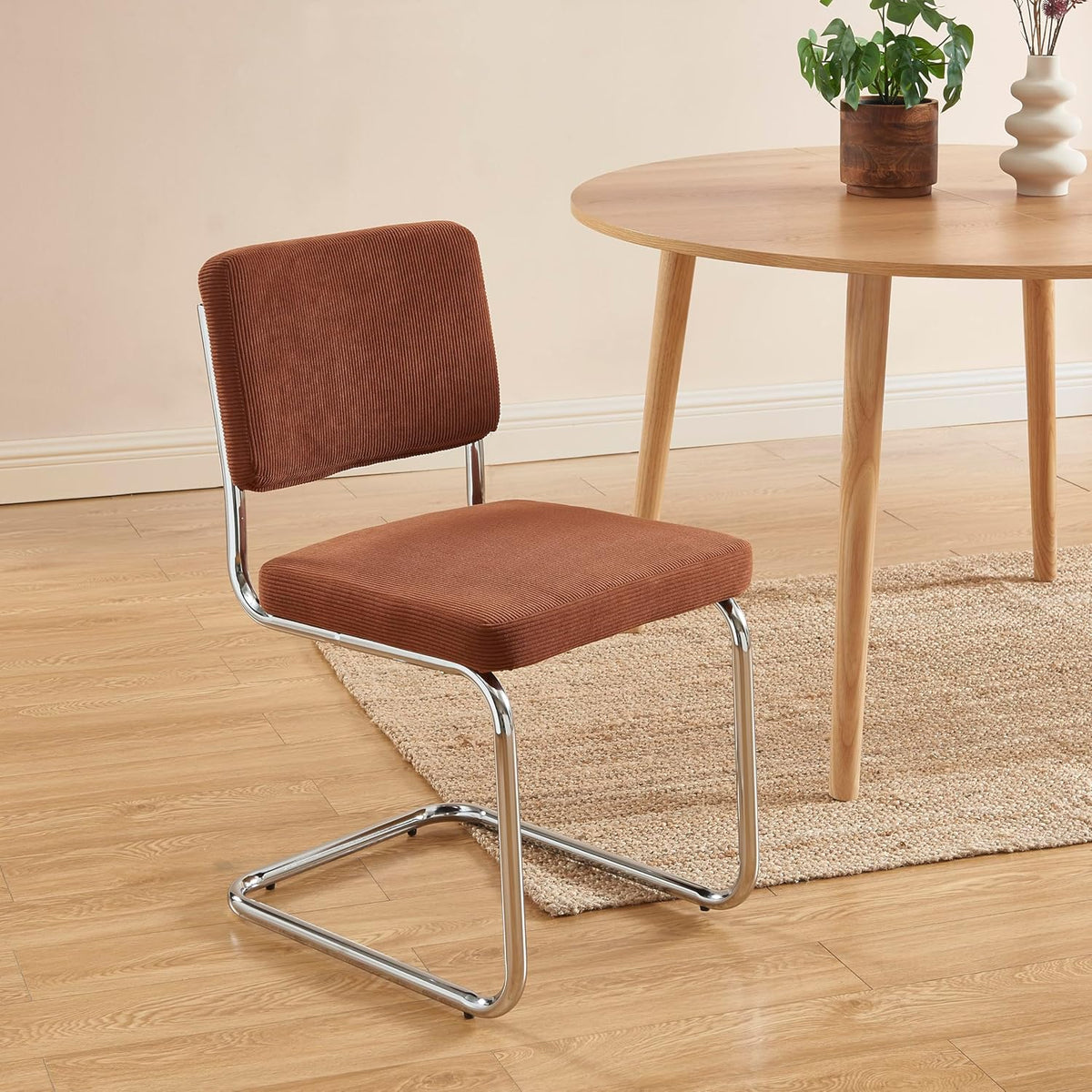BAÏTA - Set van 2 stoelen Jack Corduroy Terre de Siena Chroom Metalen Poten