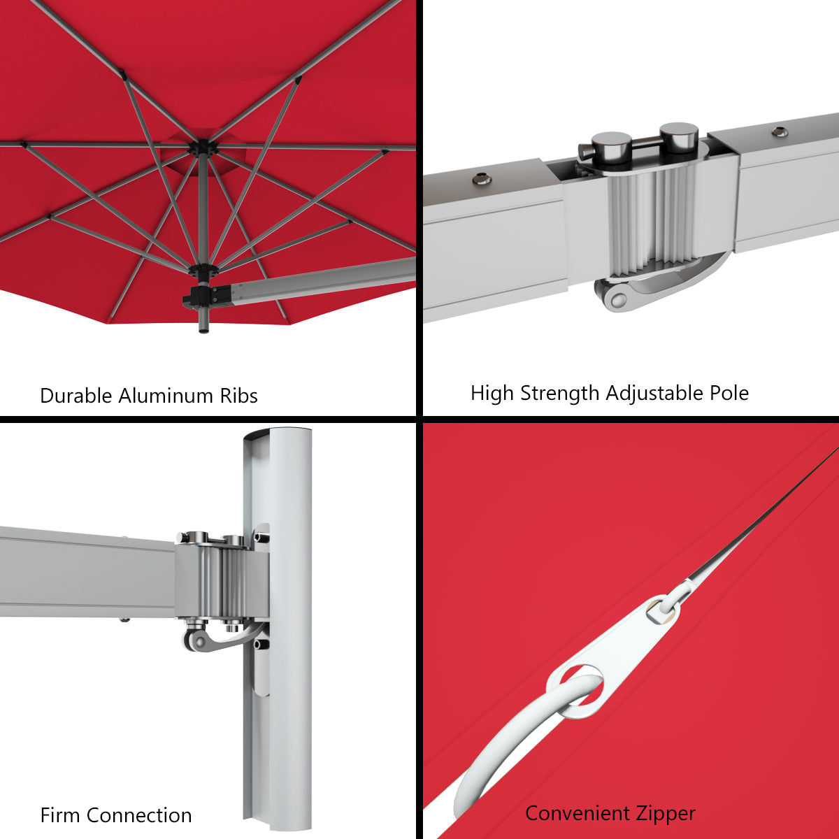 Muurparasol – Wandparasol – Kantelparasol – Balkonparasol – Terrasparasol – Kantelbare Kap – Verstelbare Steun – Aluminium Frame – 247 cm Diameter – Rood