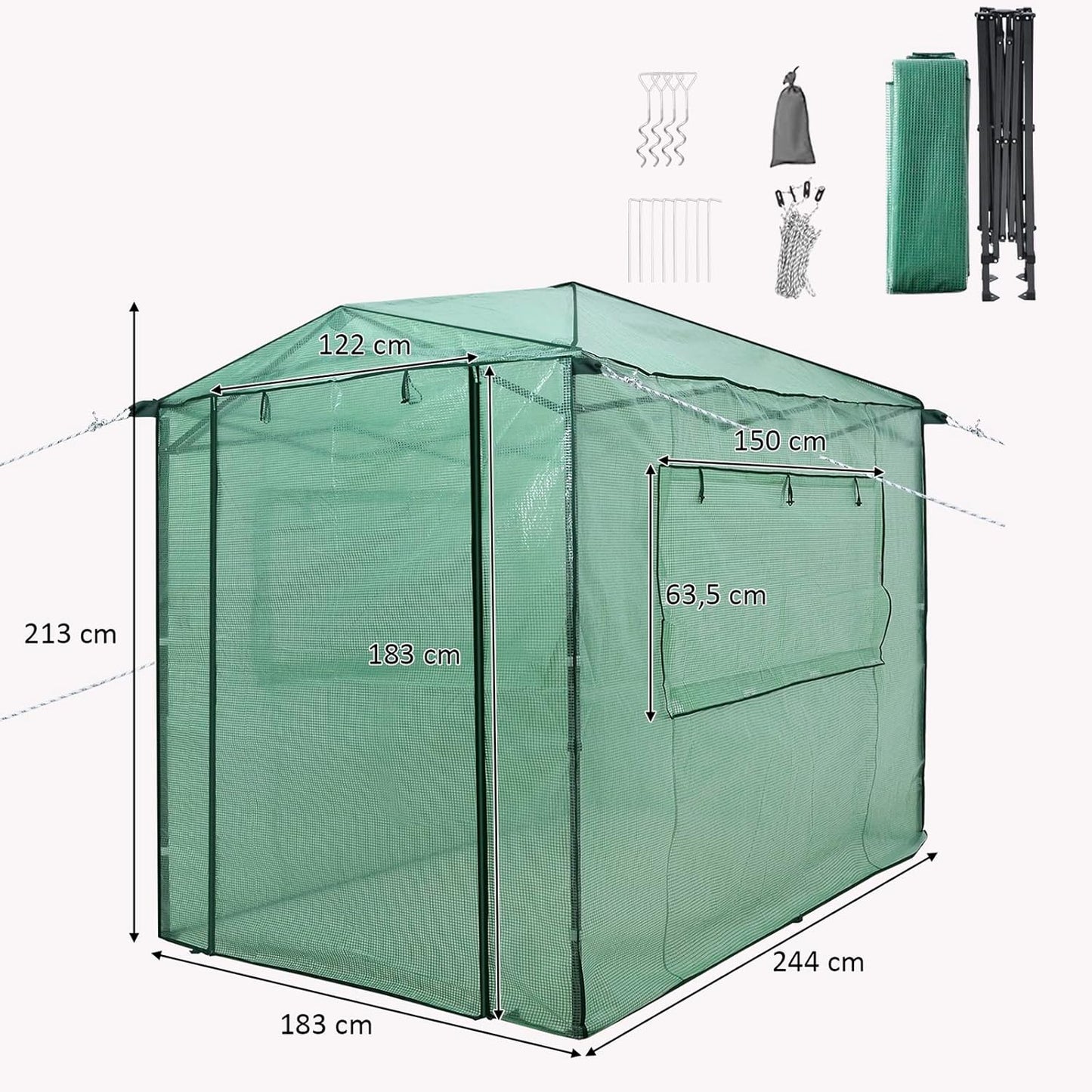 Draagbaar Kasje – Mini Kas – Kweekkas – Plantenkas – Tuinkas – Met Stevig Stalen Frame – Inclusief Grote Oprolbare Ramen – Groen