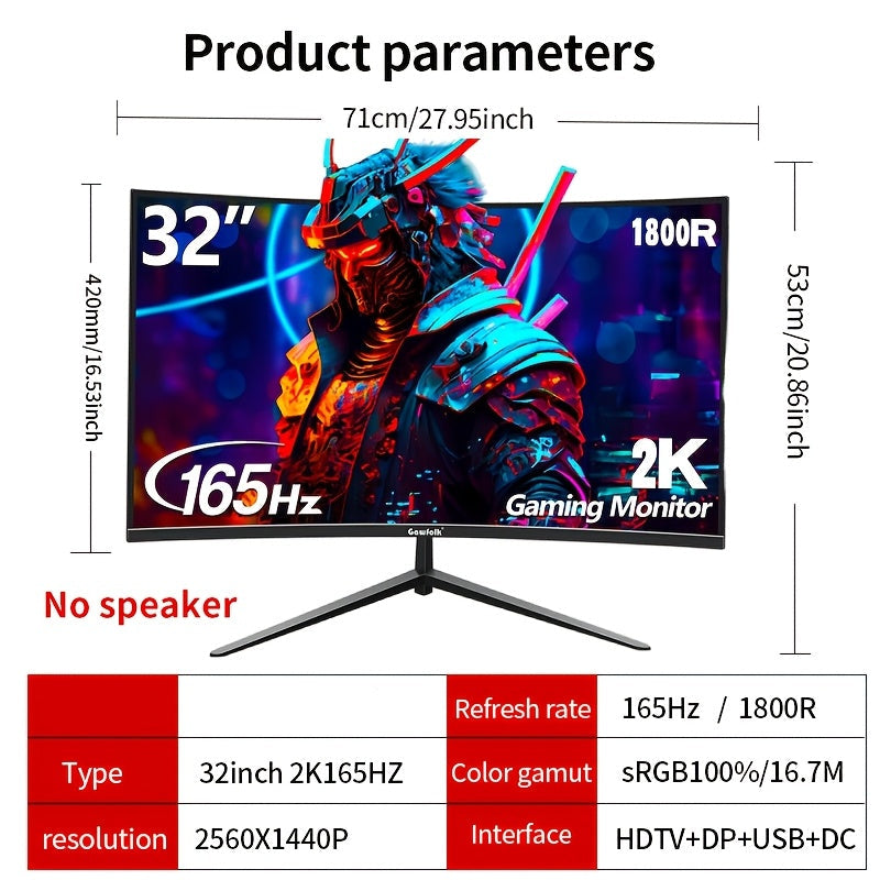 Gaming Monitor – Curved Monitor – Computer Scherm – Beeldscherm – 32 Inch 2K – 165Hz Refresh Rate – 1500R Curved VA Paneel