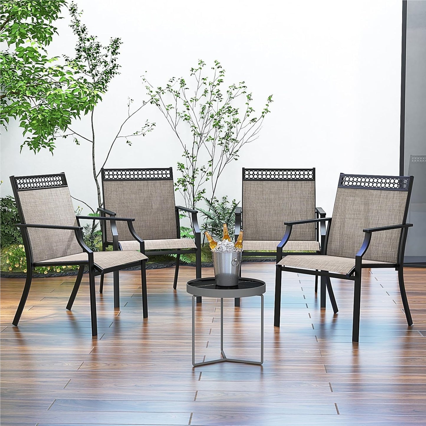 Tuinstoelen – Tuinstoelen – Balkonstoelen – Tuinmeubilair – Buitenzitmeubels – 2-Delige Set Koffiekleur – Sneldrogende Stof – Stevig Metalen Frame Tot 150 kg