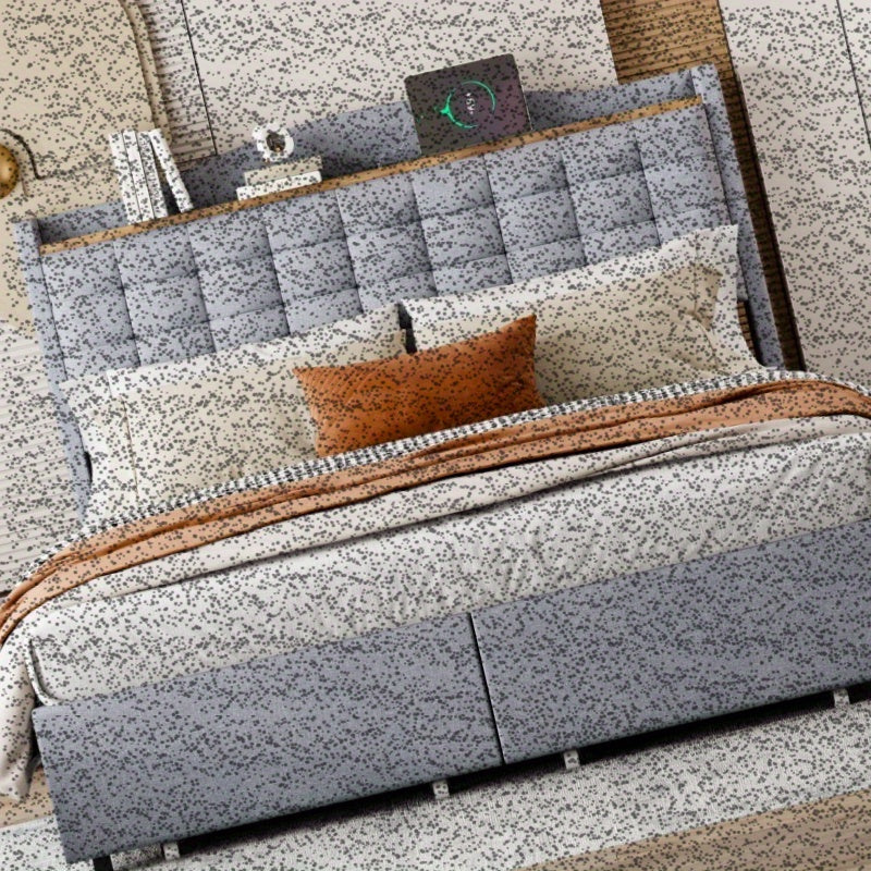 Bedframe – Bed – Bedombouw – Bedstel – Bedbodem – 140x200 cm – Duurzame Niet-Houten Constructie – Gestoffeerd Grijs Linnen