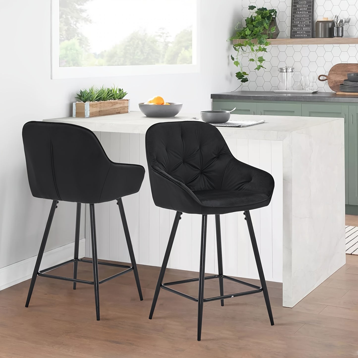 Barkrukken – Barstoelen – Barkruk Set – Barstoelen Met Armleuning – Zwarte Fluwelen Barkrukken – Memory Foam Zitting – Aluminium Frame