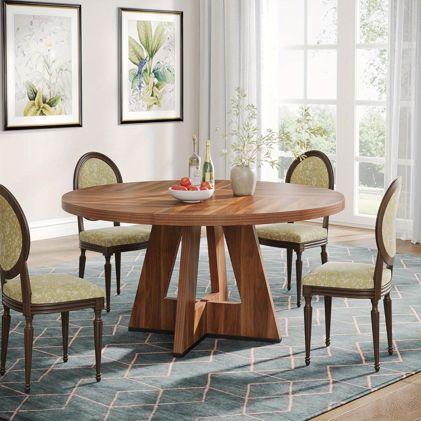 Eettafel – Ronde Tafel – Eetkamertafel – Houten Tafel – Ronde Eettafel – 119 cm Diameter – Walnoot Hout – Stevige Pedestal Onderstel