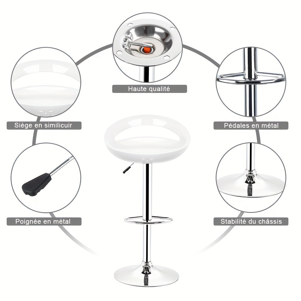 4pcs ABS Bar Stools with Footrest, Commercial Grade Heavy Duty Bar Stools, Height Adjustable 60-80cm, Modern Swivel Bar Stools for Coffee Shop/Bar/Restaurant/Office (White), Bar Stools for Kitchen Island, Stackable Stools, Ba